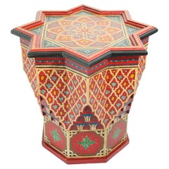 Moroccan Side Table Hand Painted with Red Moorish Design