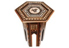Moroccan Side Table With Bone, MOP, Ebony and Fruit Wood Repetitive Inlay