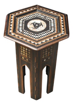 Moroccan Side Table With Bone, MOP, Ebony and Fruit Wood Repetitive Inlay