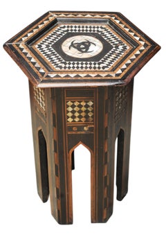 Moroccan Side Table With Bone, MOP, Ebony and Fruit Wood Repetitive Inlay