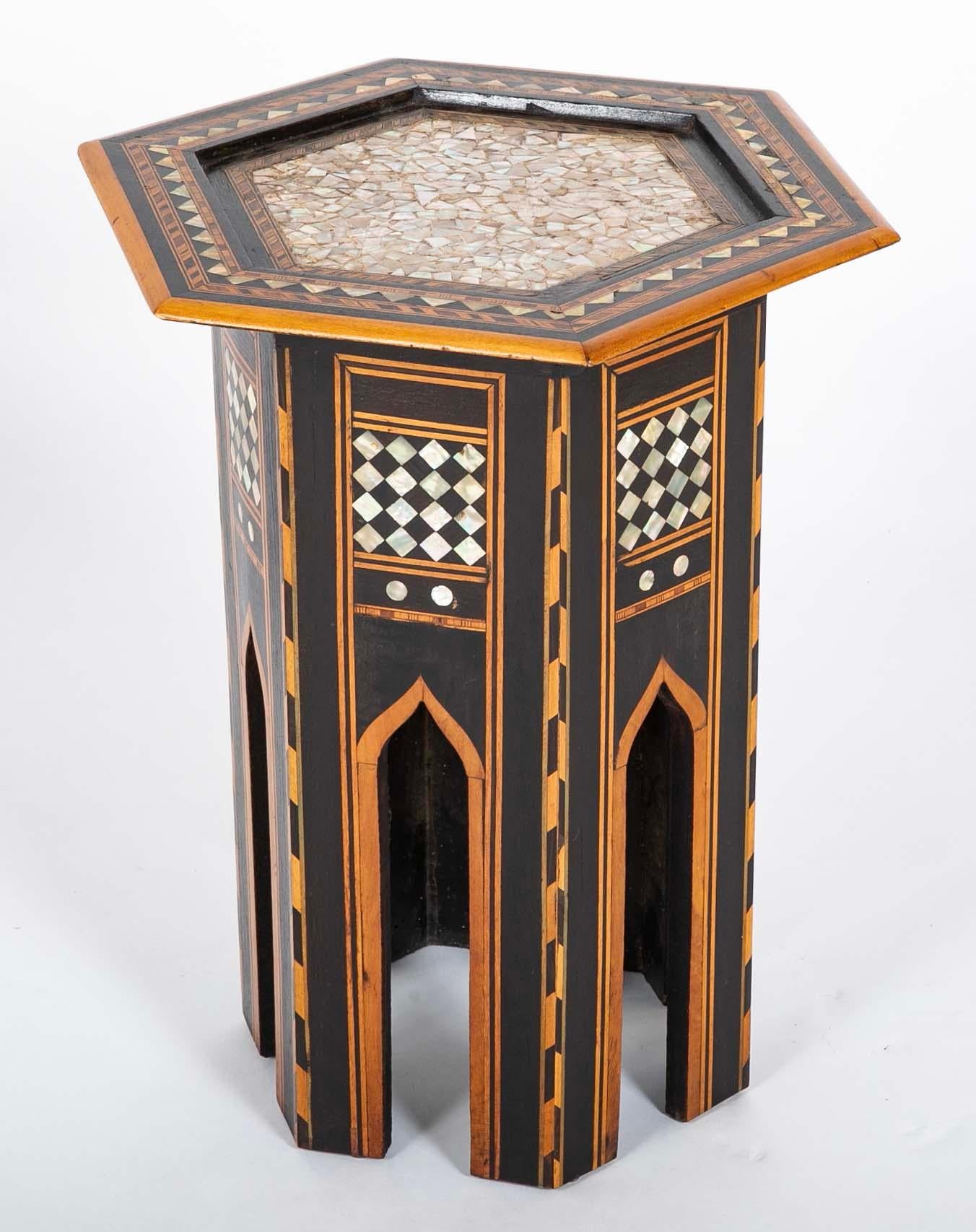 Moroccan Side Table With Mother Of Pearl, Ebony and Fruit Wood Inlay For Sale 3