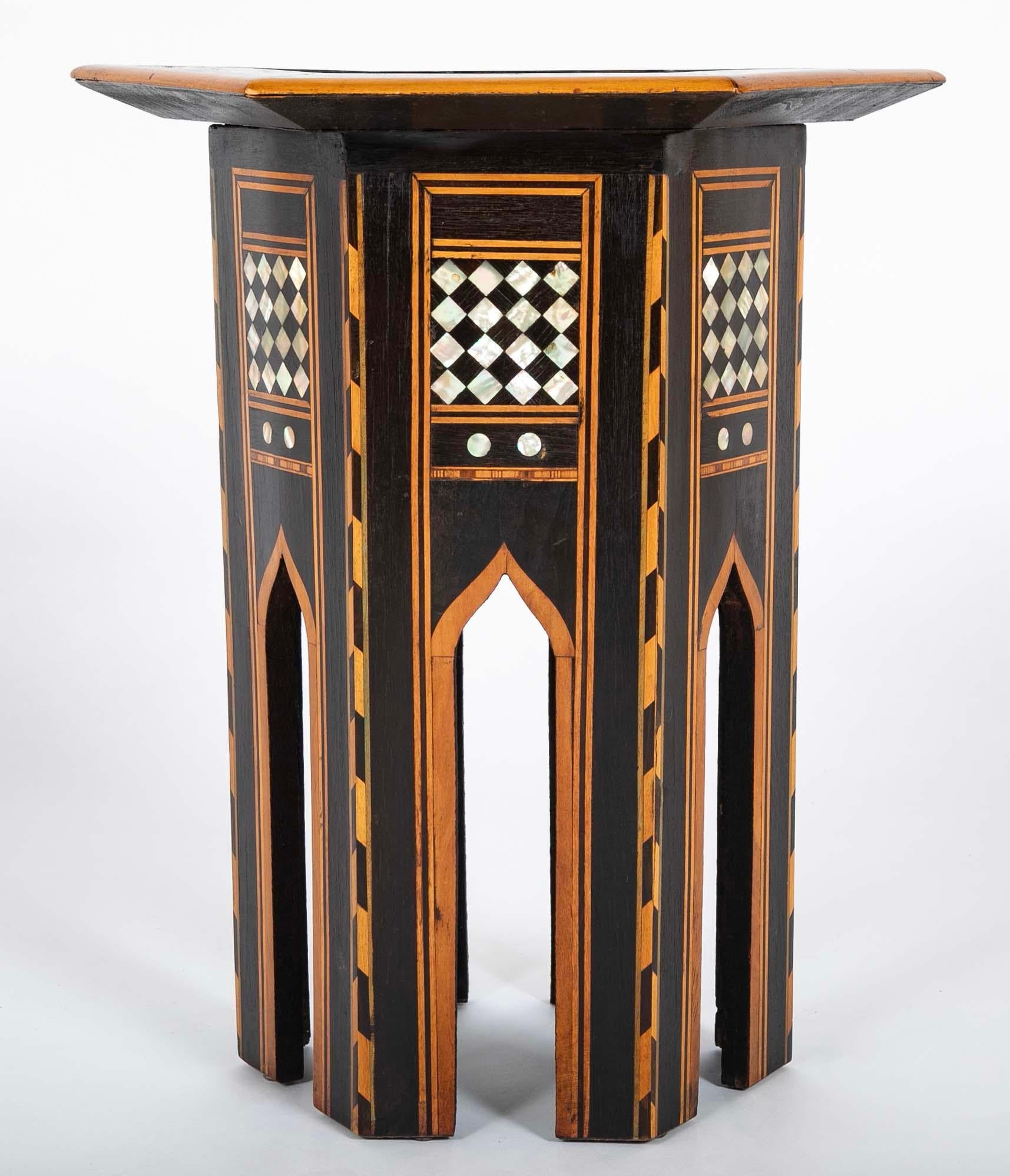 Moroccan Side Table With Mother Of Pearl, Ebony and Fruit Wood Inlay For Sale 5