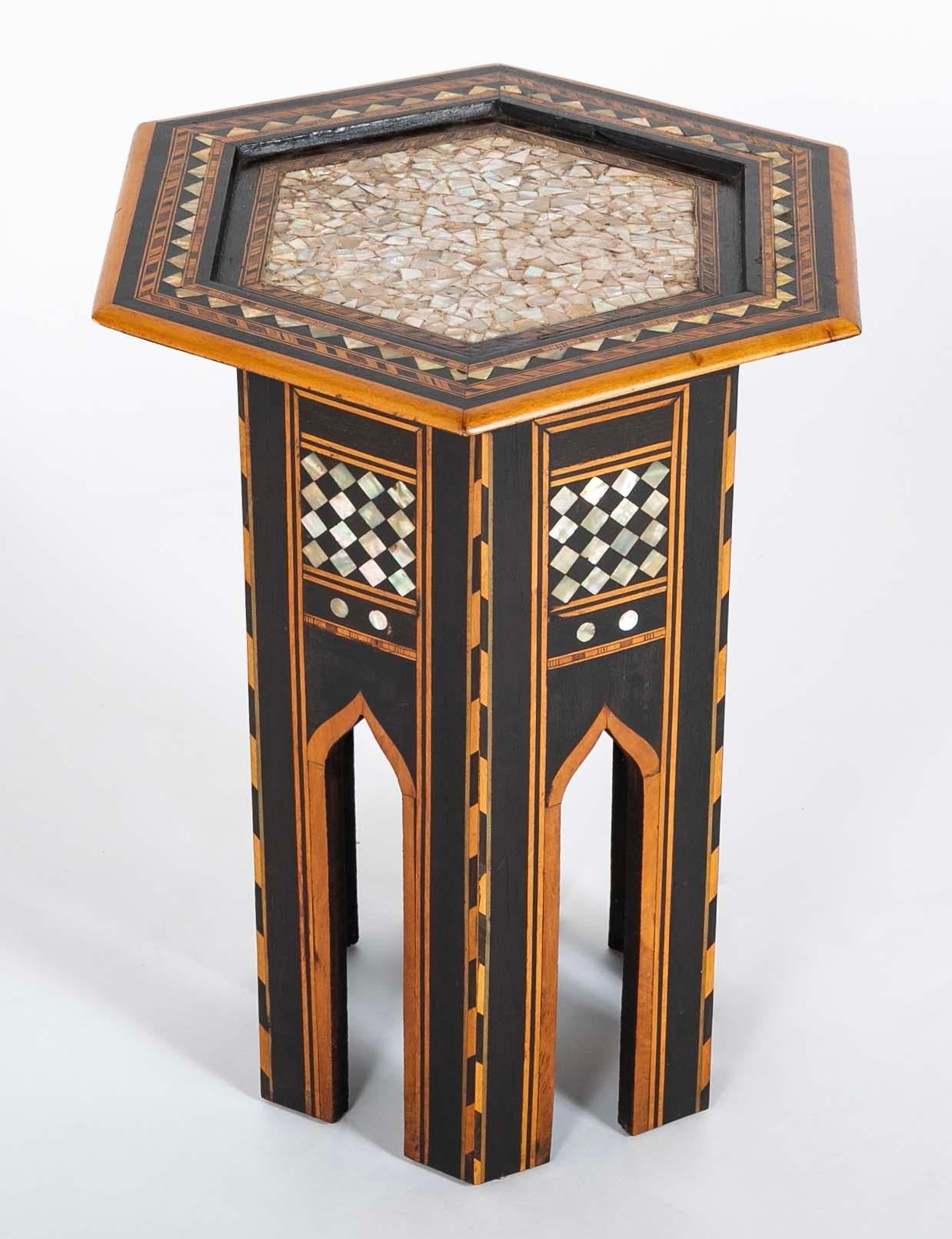 Moroccan Side Table With Mother Of Pearl, Ebony and Fruit Wood Inlay For Sale 6
