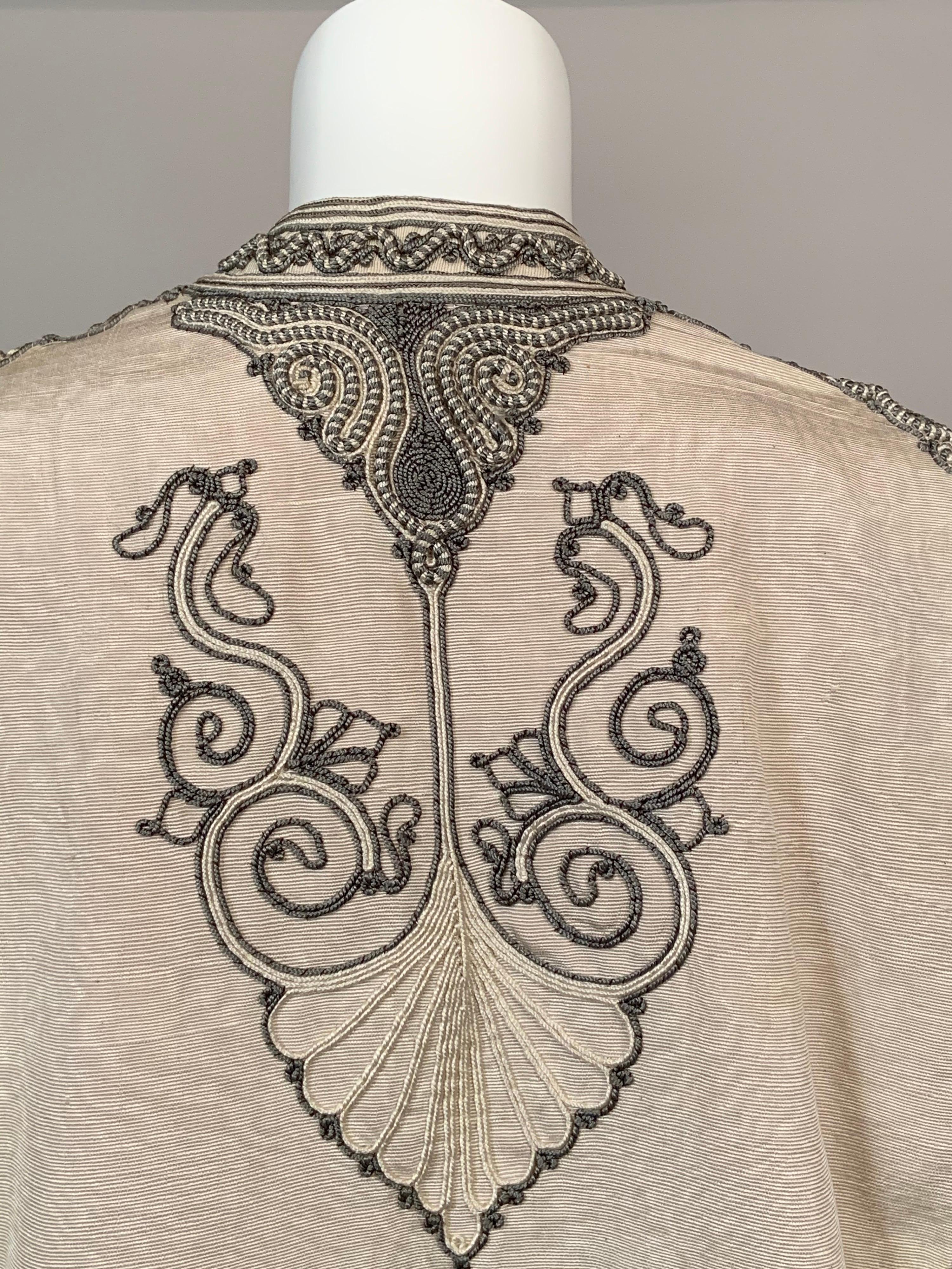 Moroccan Silk Jacket with Hand Sewn Charcoal Grey and Cream Soutache Braid Trim  3