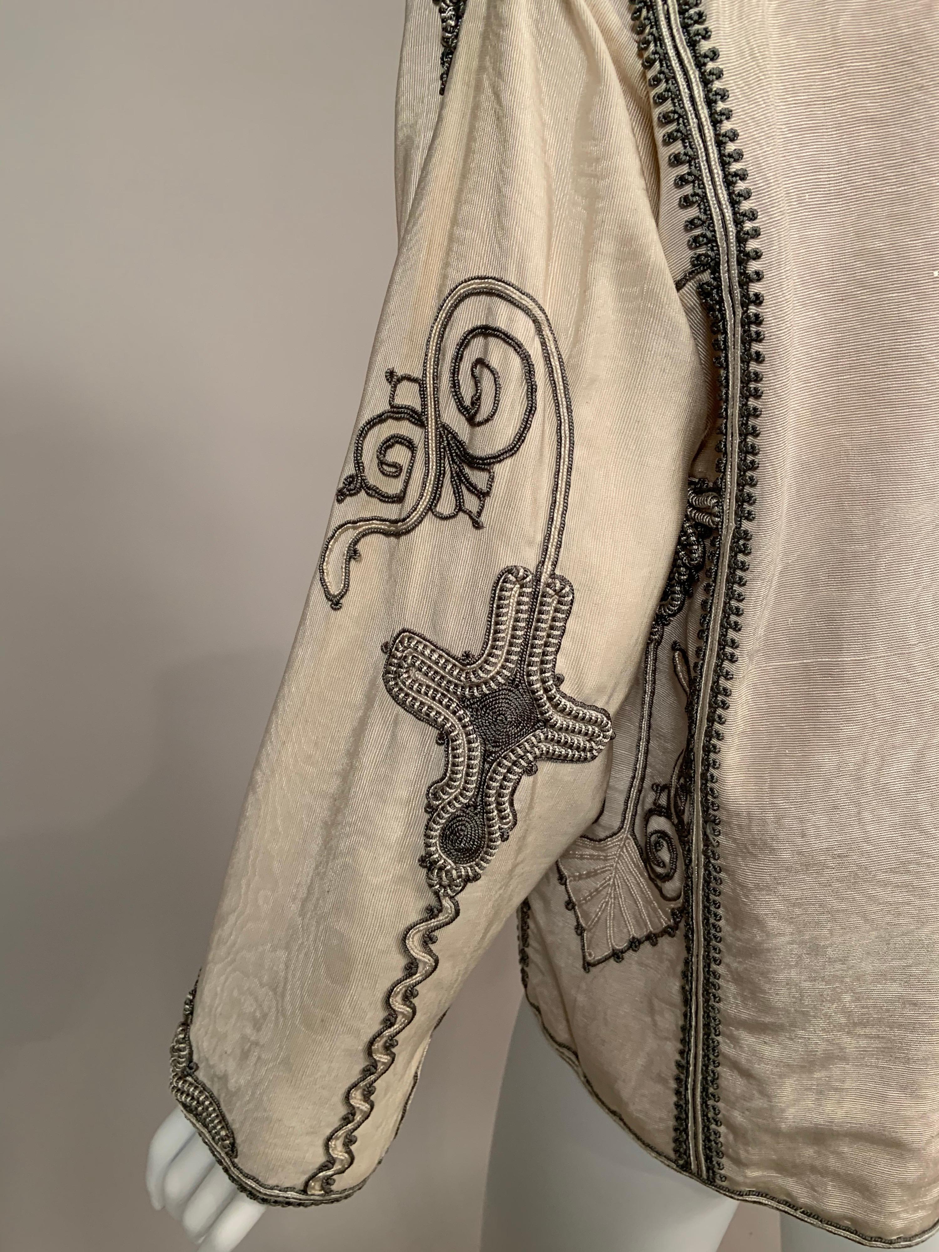 Moroccan Silk Jacket with Hand Sewn Charcoal Grey and Cream Soutache Braid Trim  6