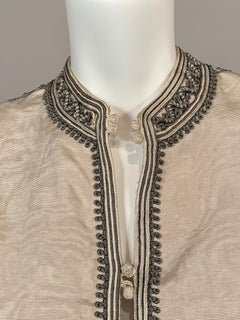Moroccan Silk Jacket with Hand Sewn Charcoal Grey and Cream Soutache Braid Trim