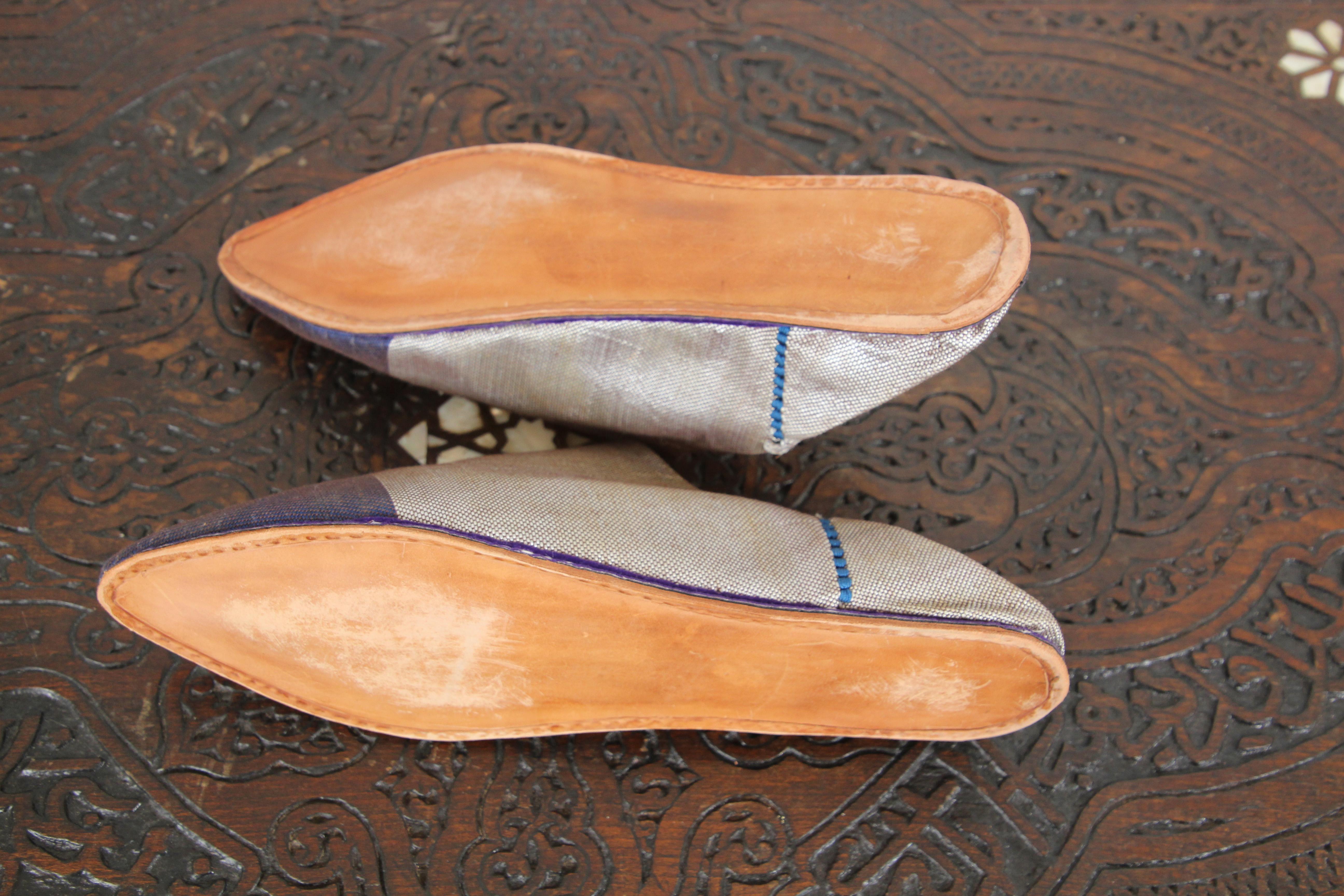 Leather Moroccan Silk Slippers Babouches For Sale