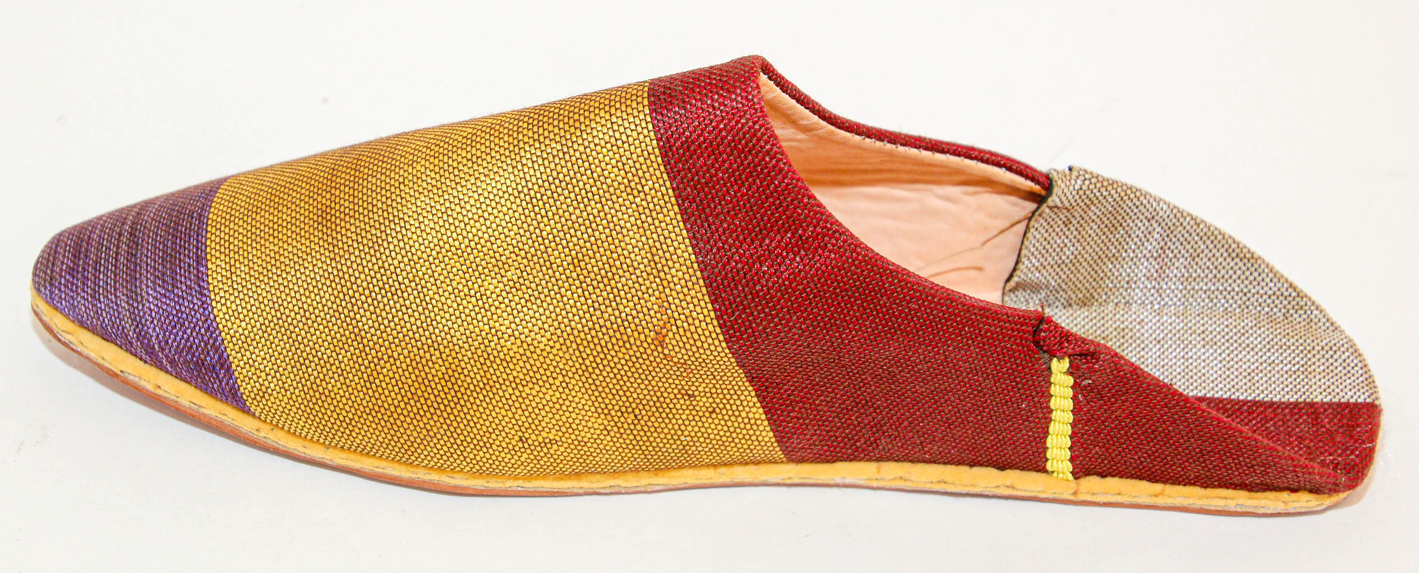 Moroccan Silk Slippers Babouches from Marrakech Pointed Flat Mules For Sale 1
