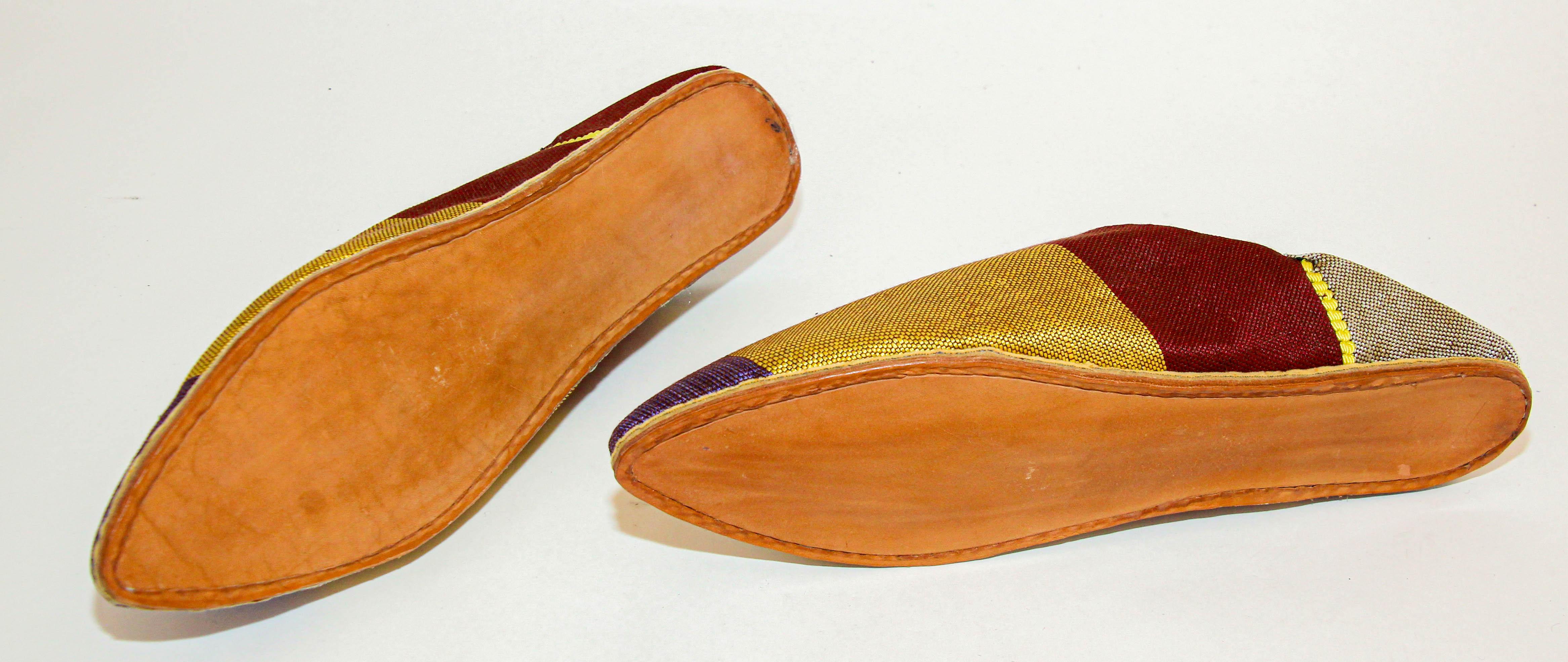 Moroccan Silk Slippers Babouches from Marrakech Pointed Flat Mules For Sale 4