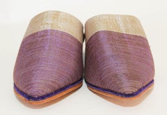 Moroccan Silk Slippers Babouches from Marrakech Pointed Flat Mules Purple