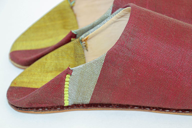 Moroccan Silk Slippers Babouches from Marrakech Pointed Flat Mules Red ...