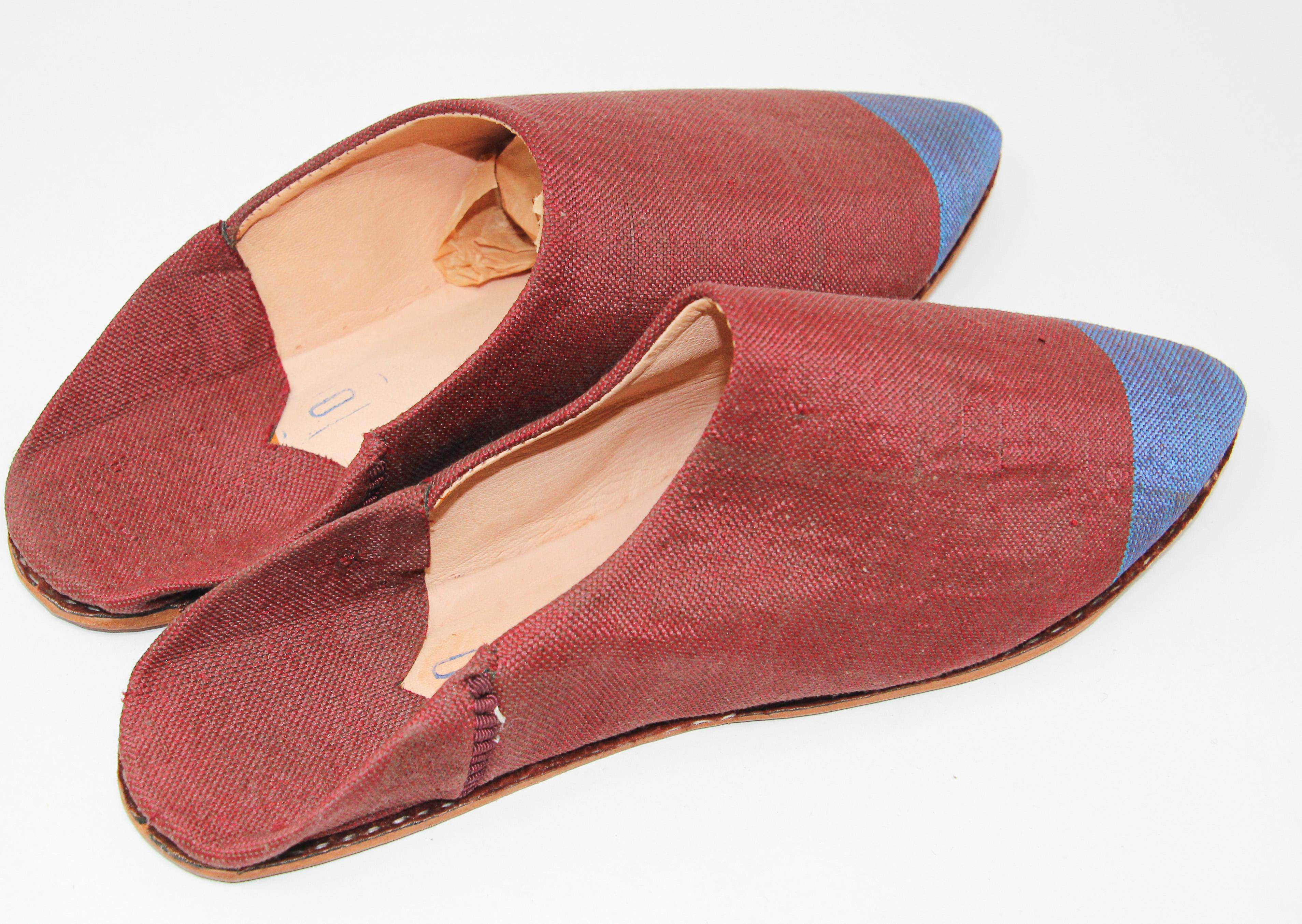 Moroccan Silk Slippers Burgundy For Sale 8