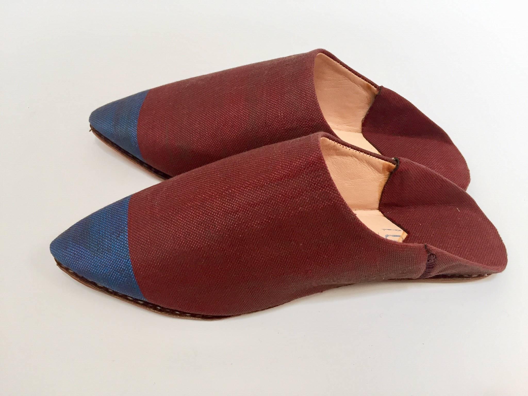 Moroccan Silk Slippers Burgundy For Sale 1