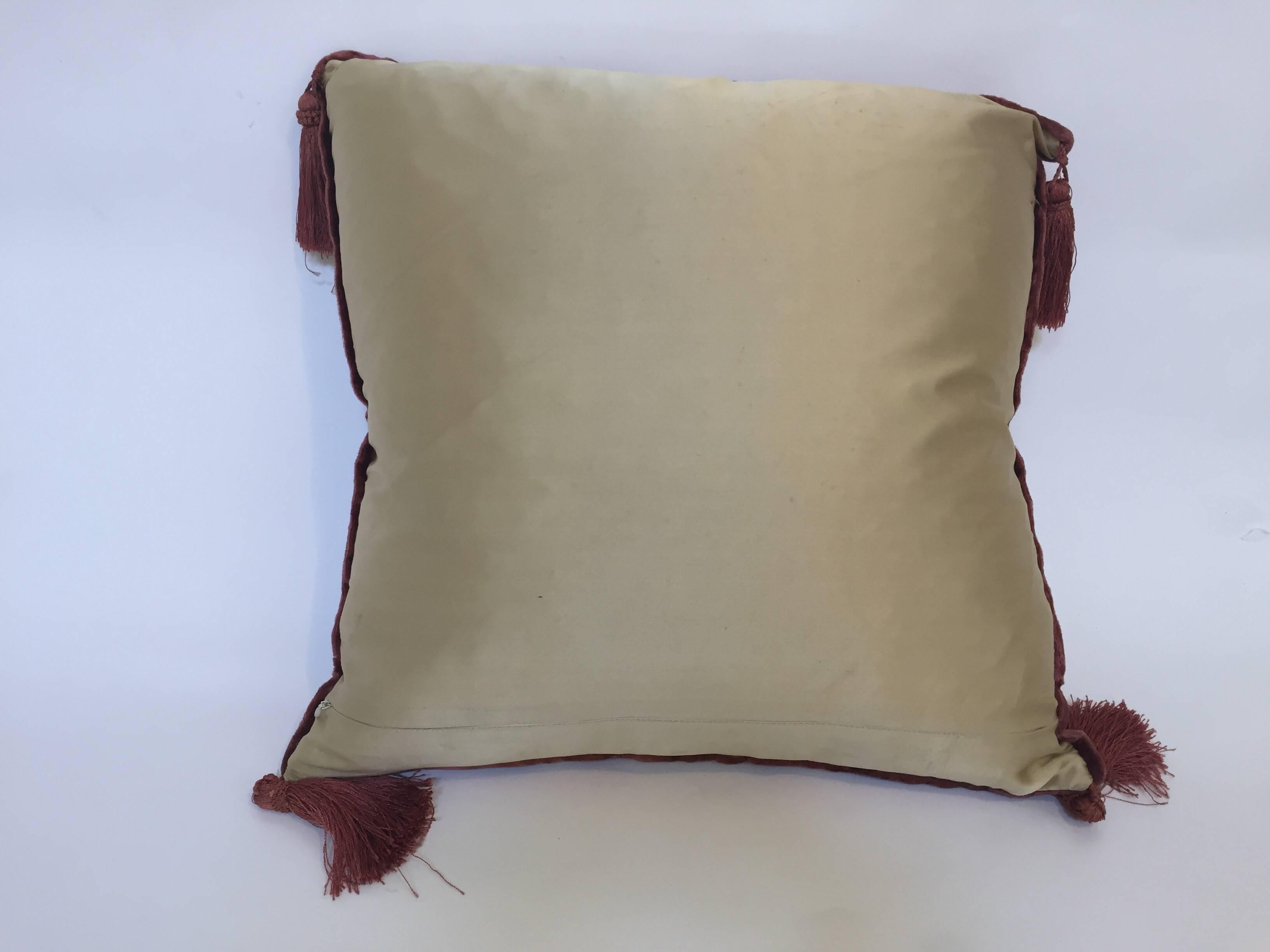 Moroccan Silk Velvet Applique Throw Decorative Pillow with Tassels Moroccan 4