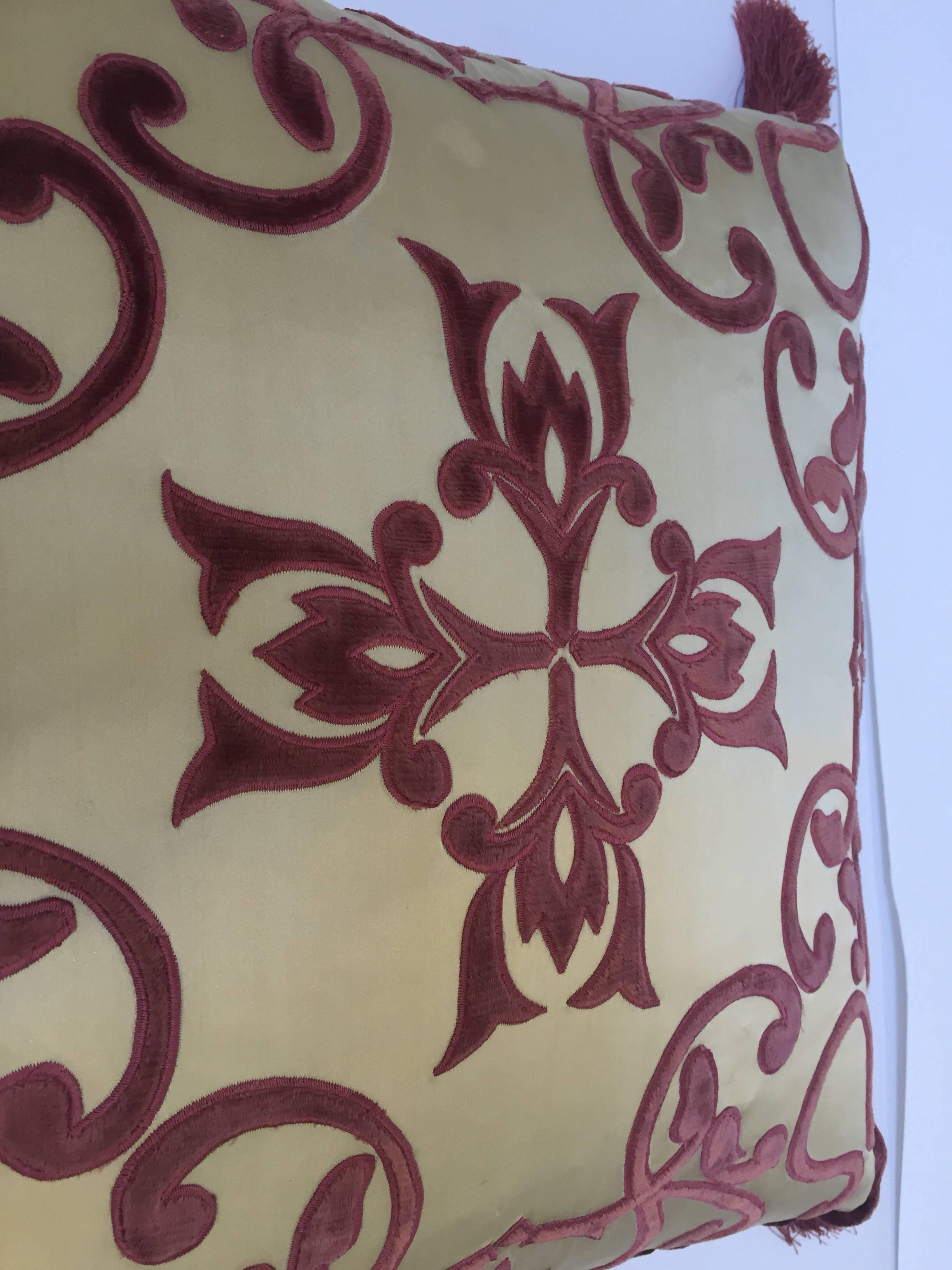 Moorish Moroccan Silk Velvet Applique Throw Decorative Pillow with Tassels Moroccan