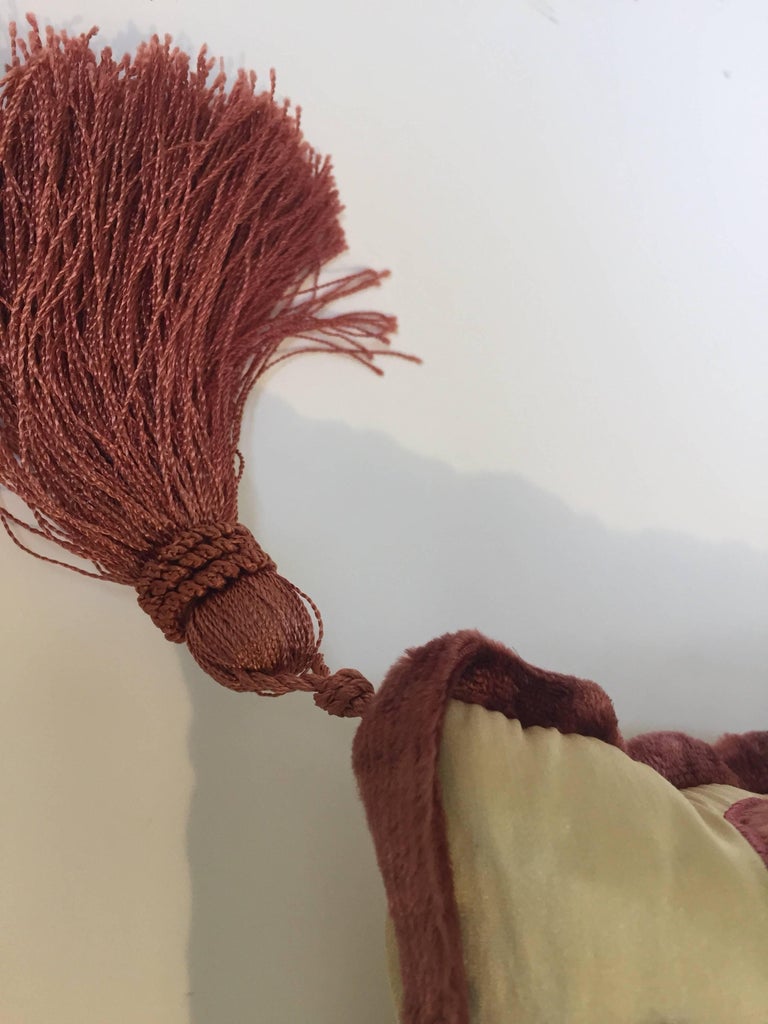 Moroccan Silk Velvet Applique Throw Decorative Pillow with Tassels