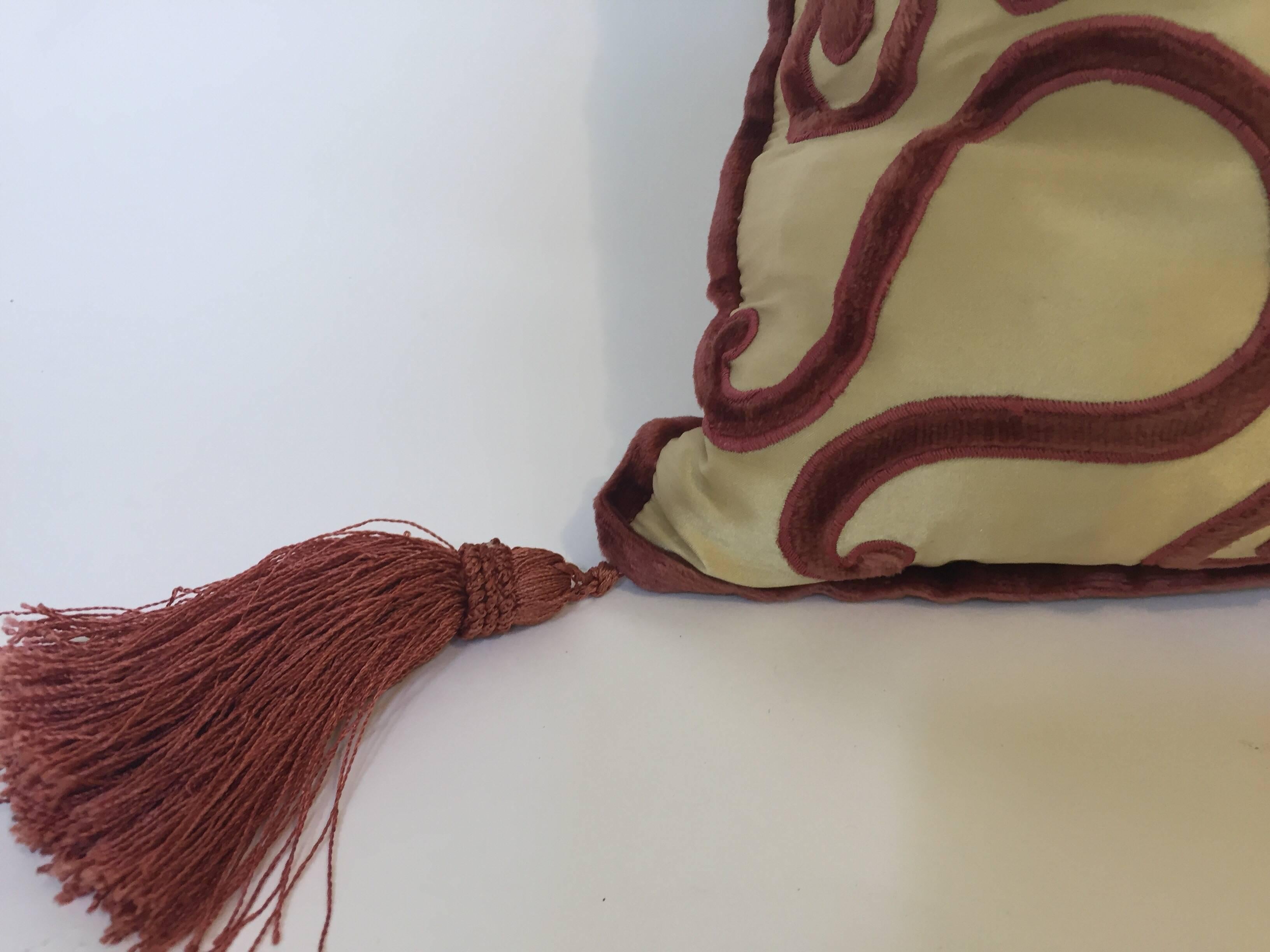 Moroccan Silk Velvet Applique Throw Decorative Pillow with Tassels Moroccan 1