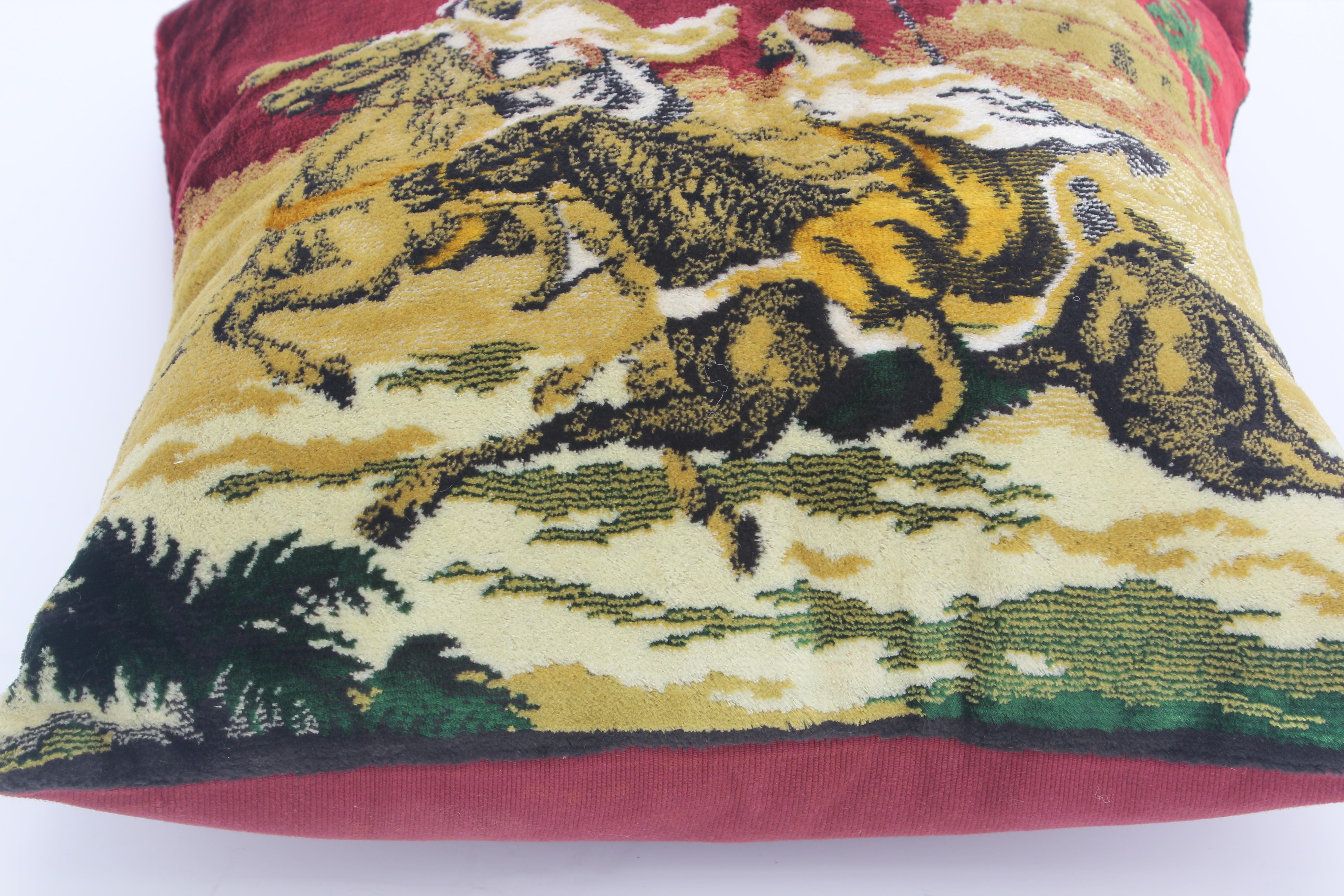Moorish Silk Velvet Pillows with Arabs on Horse, a Pair In Excellent Condition In North Hollywood, CA