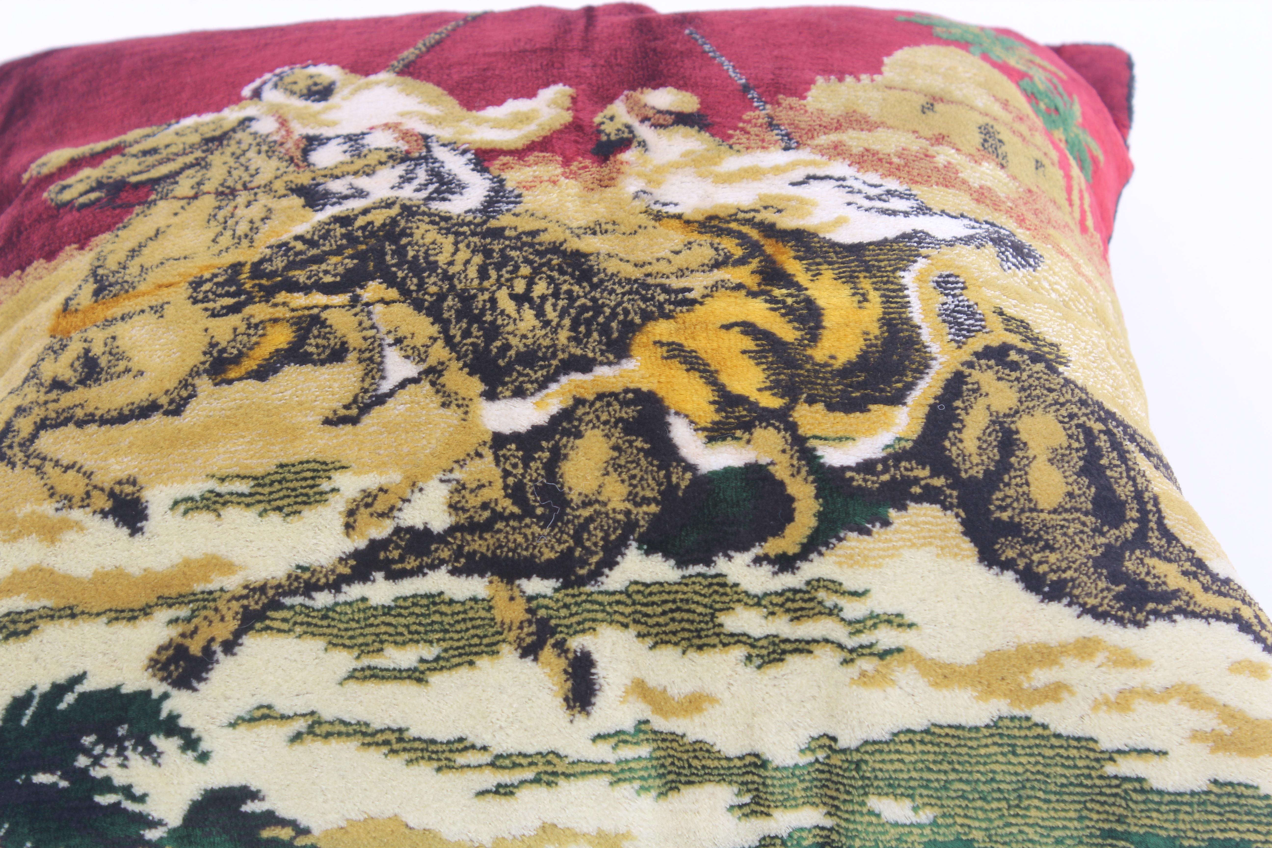 Mid-20th Century Moorish Silk Velvet Pillows with Arabs on Horse, a Pair