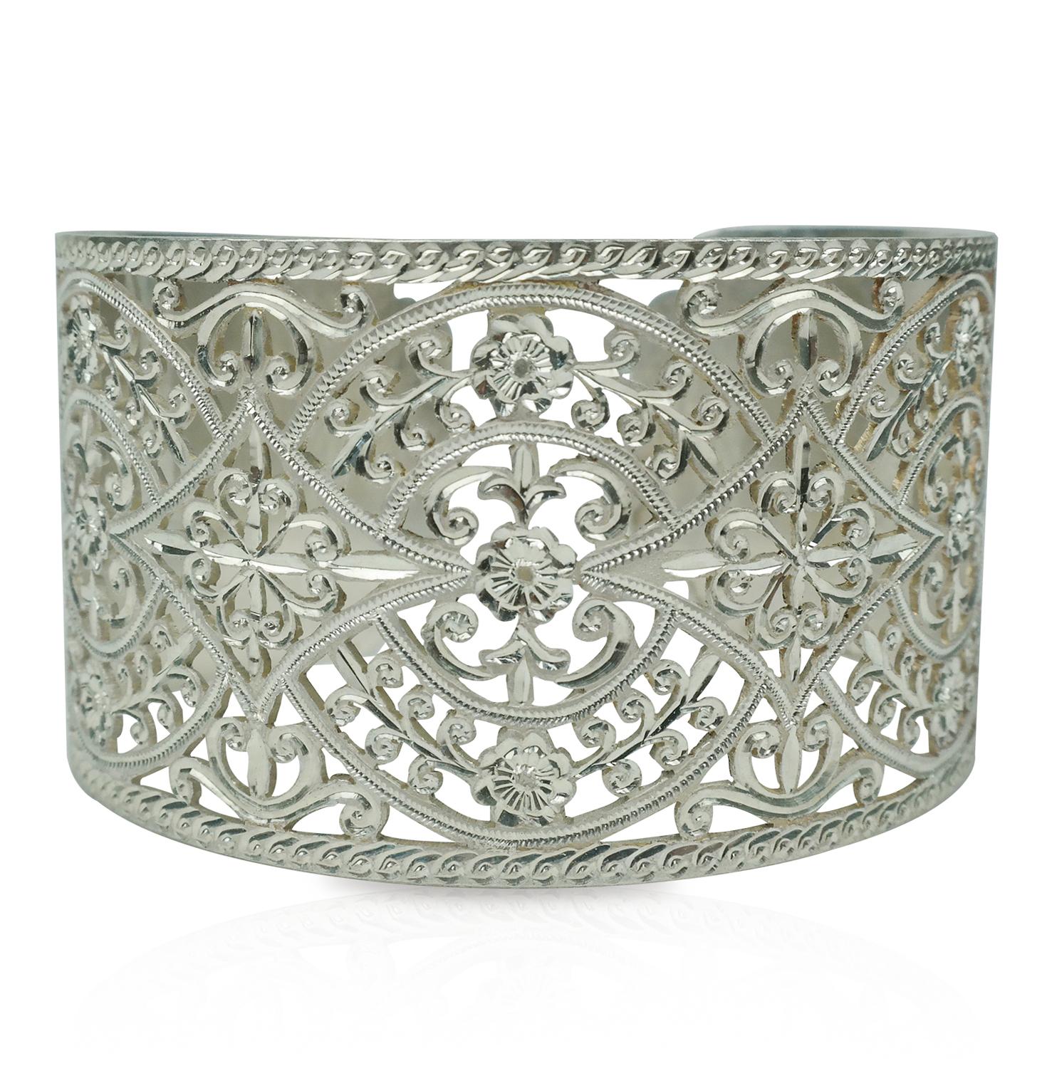 Moorish Moroccan Silver Filigree Bracelet Bohemian Jewelry Lace Bangle For Sale