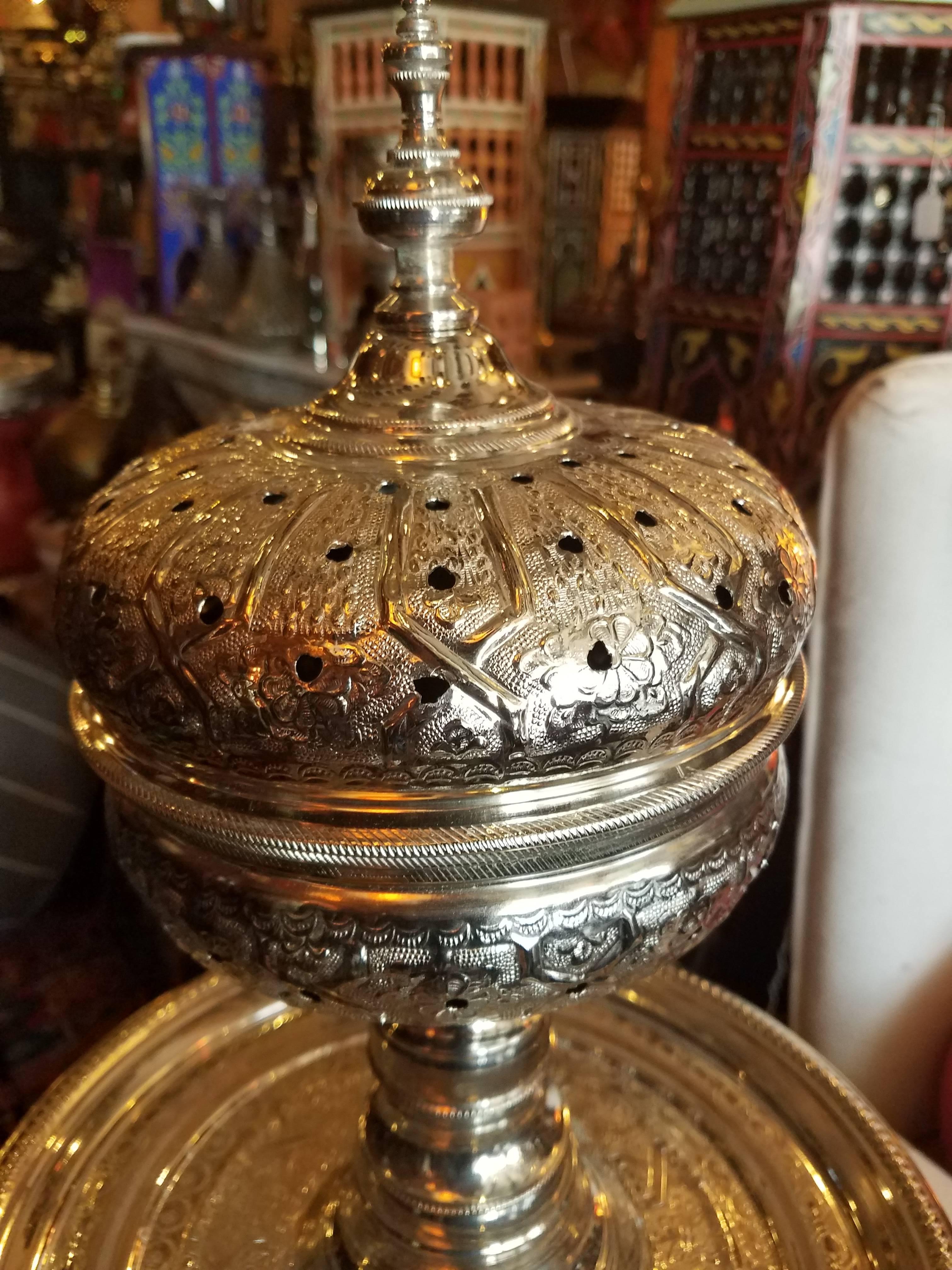 Moroccan Silver Plated Incence Burner, Casablanca In Excellent Condition For Sale In Orlando, FL