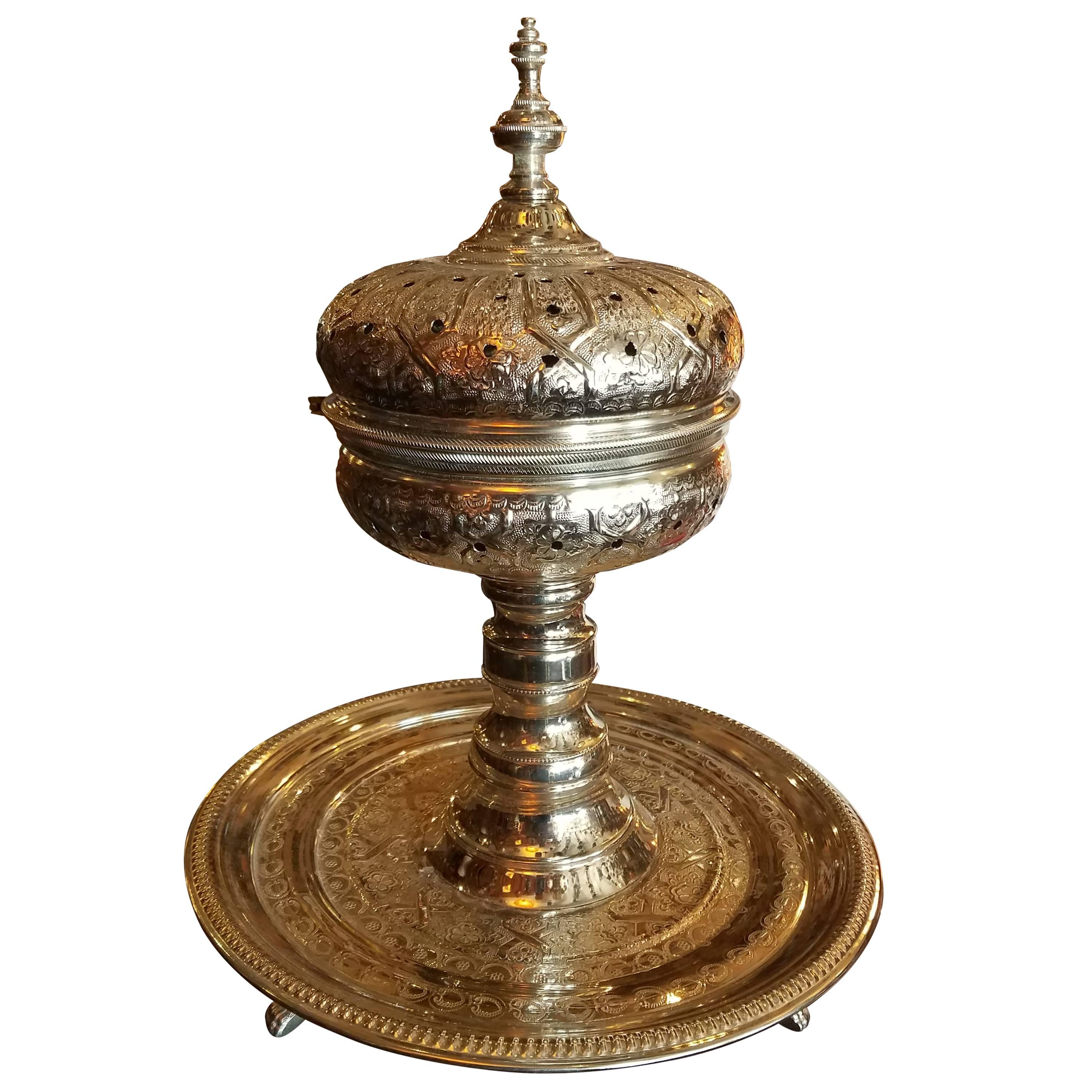 Moroccan Silver Plated Incence Burner, Casablanca For Sale