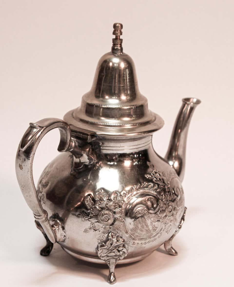 Moorish Moroccan Silver Plated Tea Pot For Sale