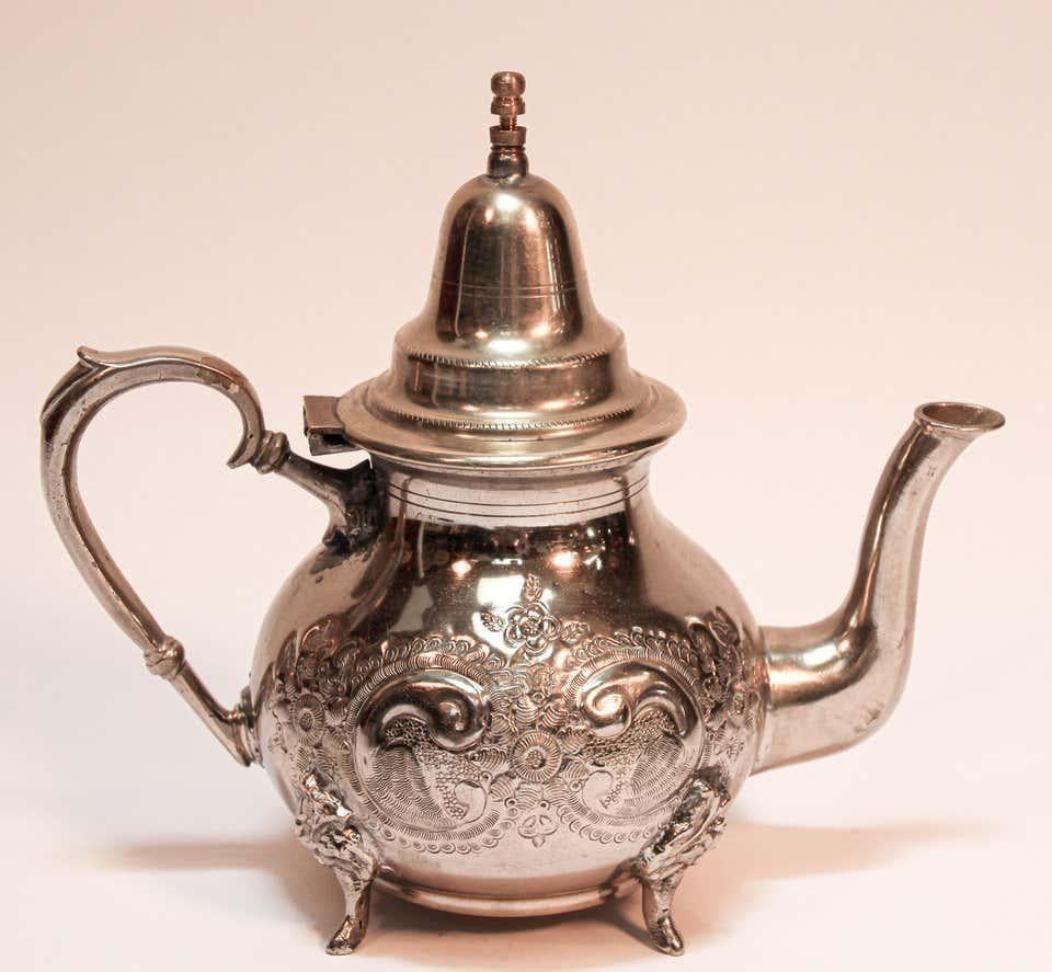 Metal Moroccan Silver Plated Tea Pot For Sale