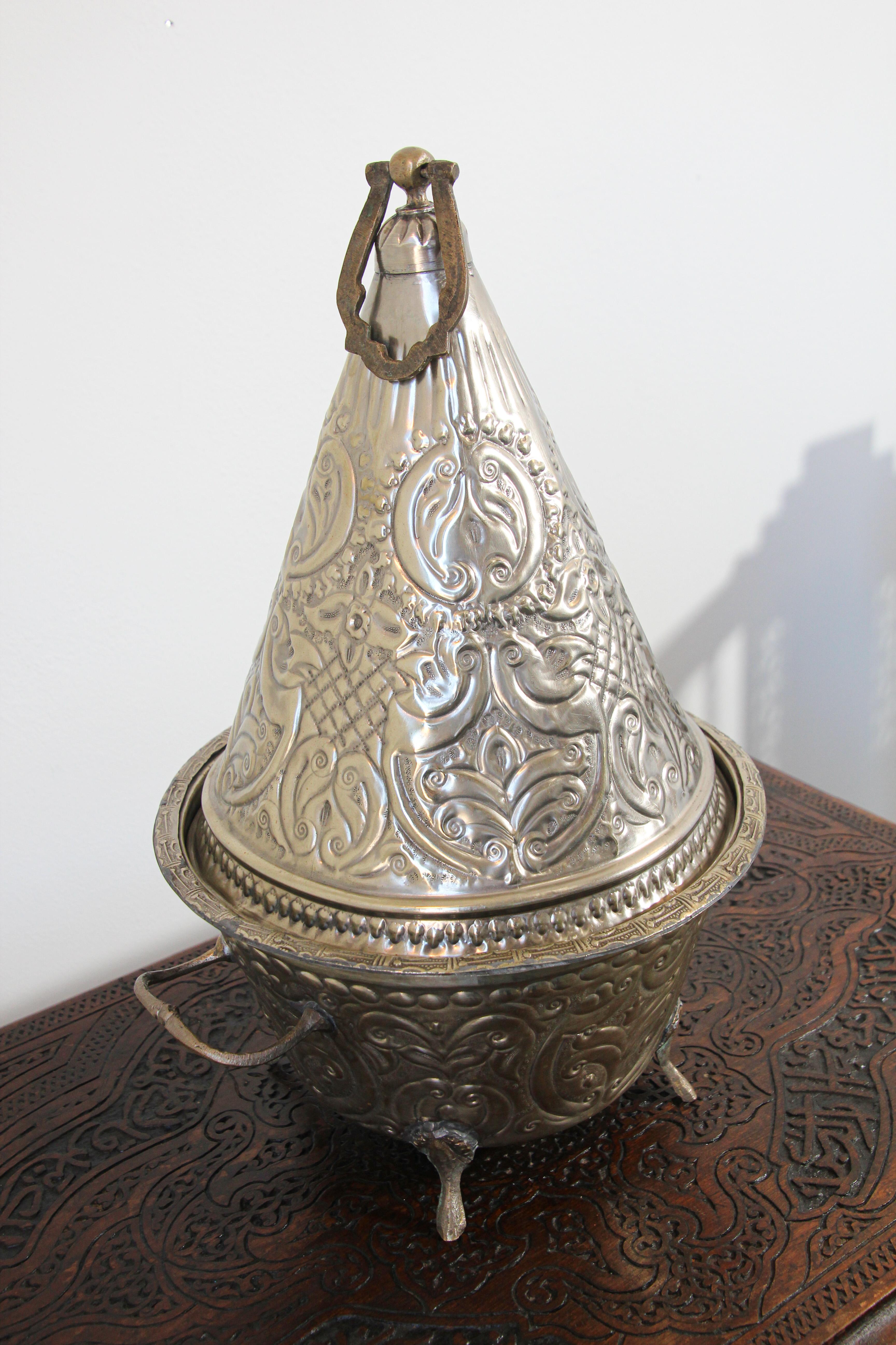 Moroccan Silver Repousse Decorative Dish Tajine with Cover 3