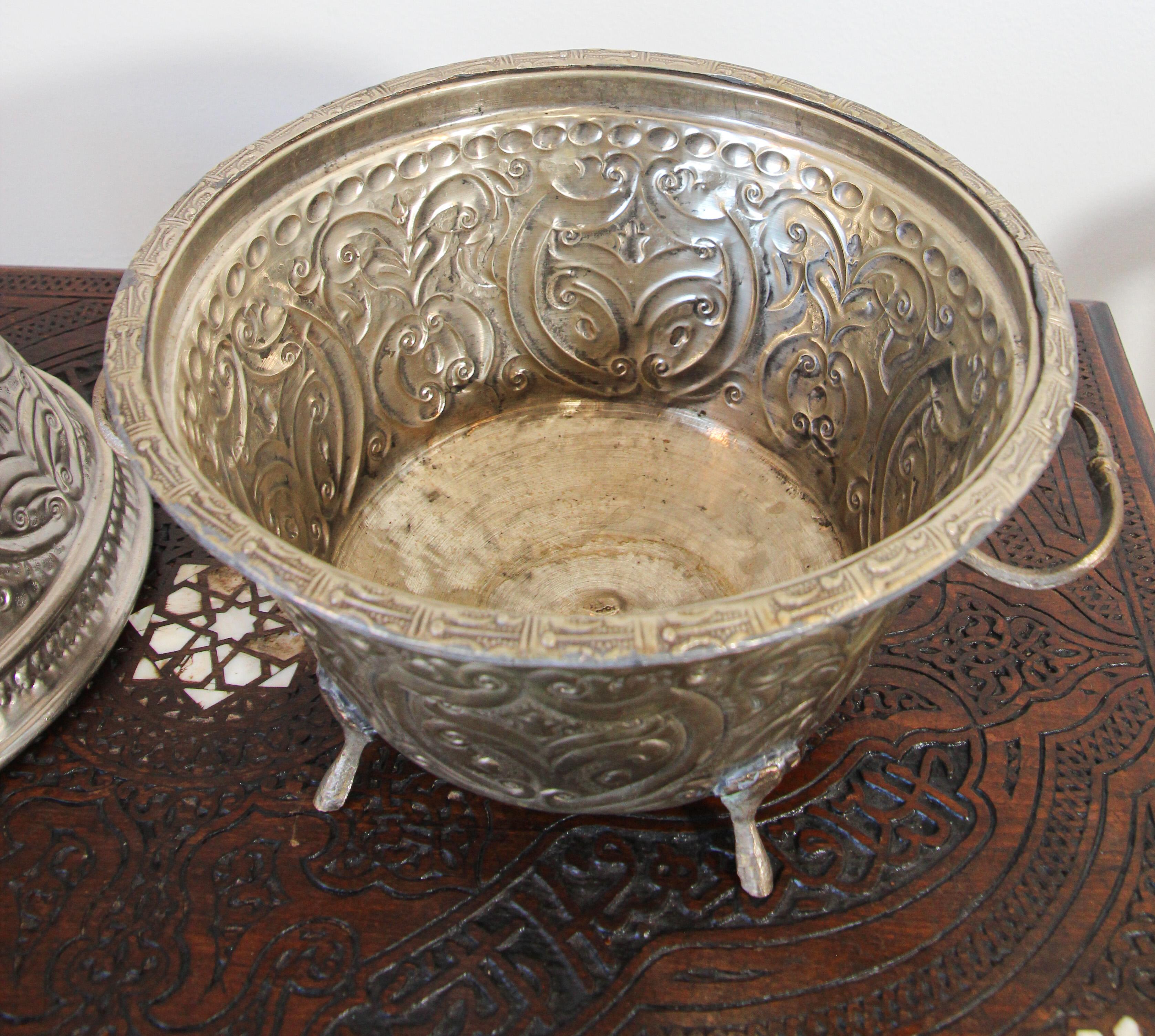 Moroccan Silver Repousse Decorative Dish Tajine with Cover 5