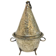 Moroccan Silver Repousse Decorative Dish Tajine with Cover