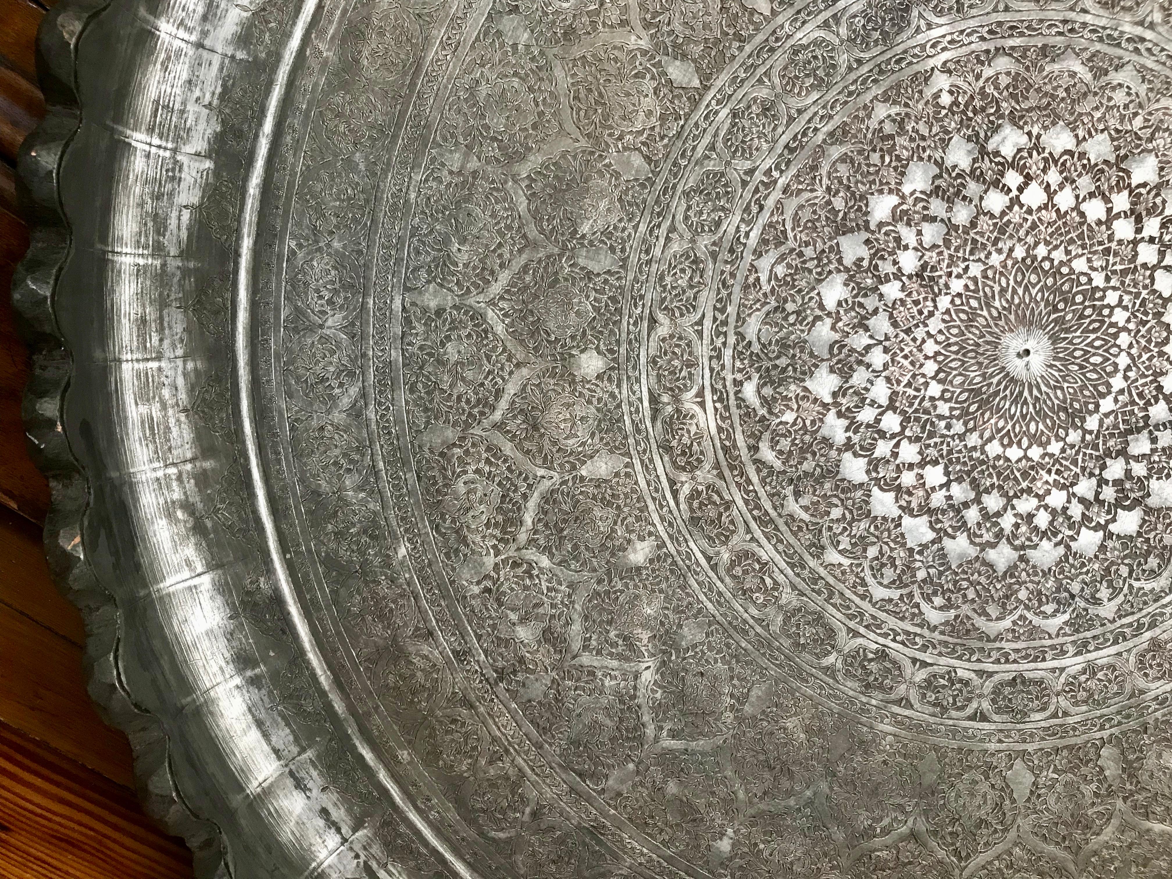 Moroccan Silvered Copper Charger, Large Scale 5