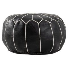 Moroccan Small Leather Jumia Pouf - Black/White