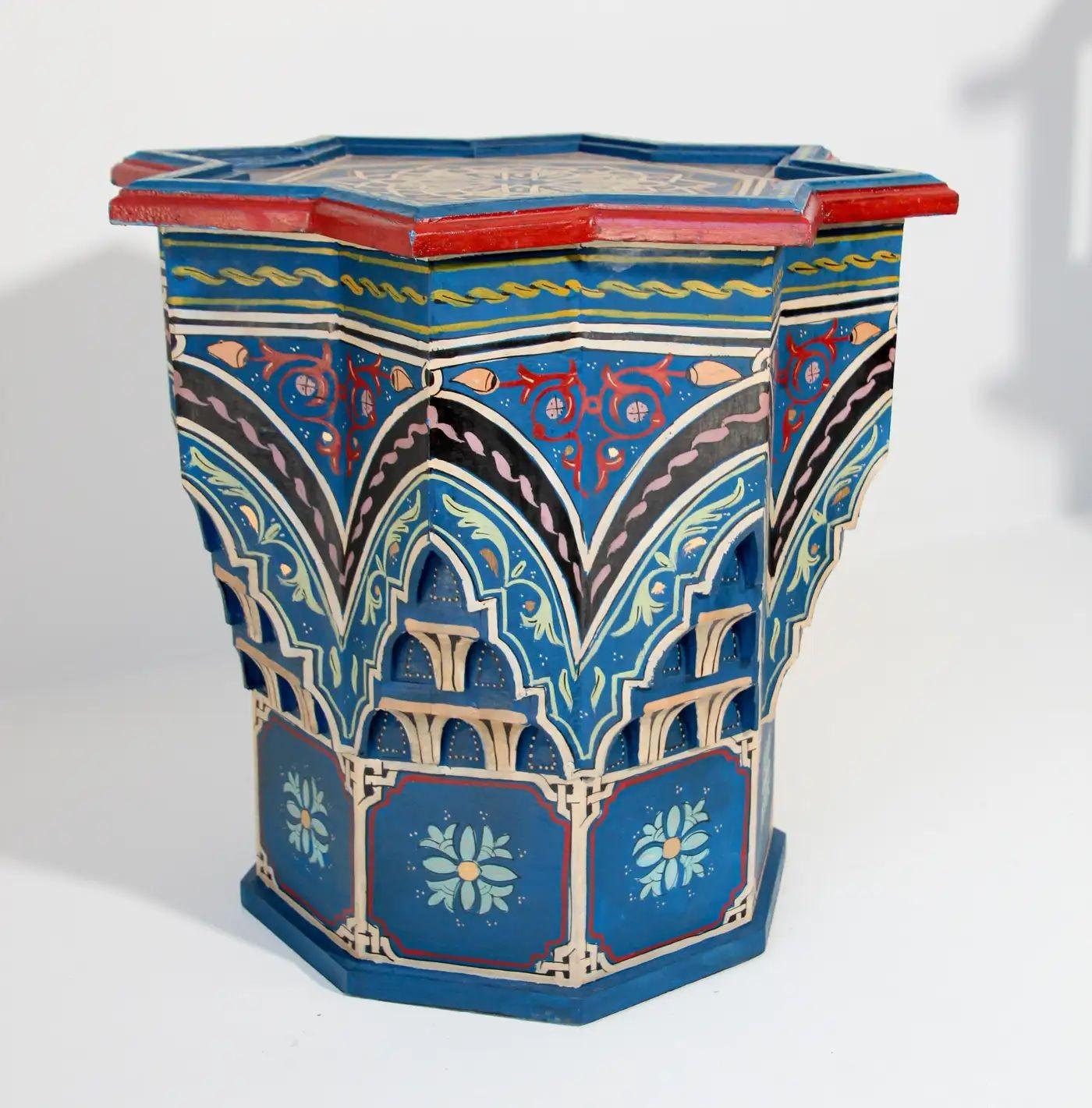 Marokkanische Sternform Blaue Beistelltische 1960er Jahre Paar maurische Tische im Angebot 6