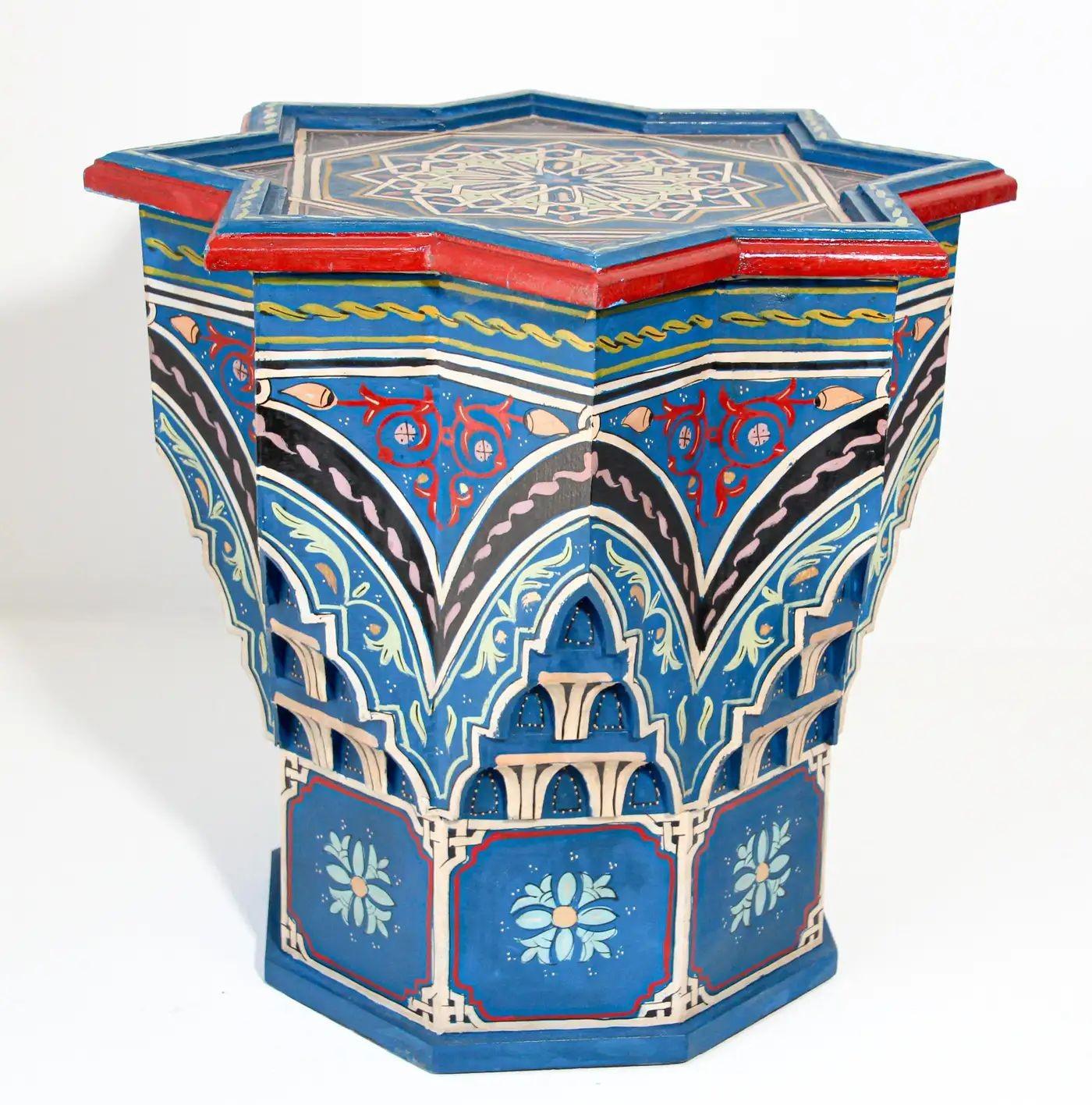 Marokkanische Sternform Blaue Beistelltische 1960er Jahre Paar maurische Tische im Angebot 8