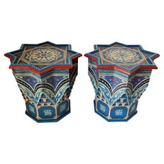 Moroccan Star Shape Blue Side Tables 1960s Pair of Moorish Tables
