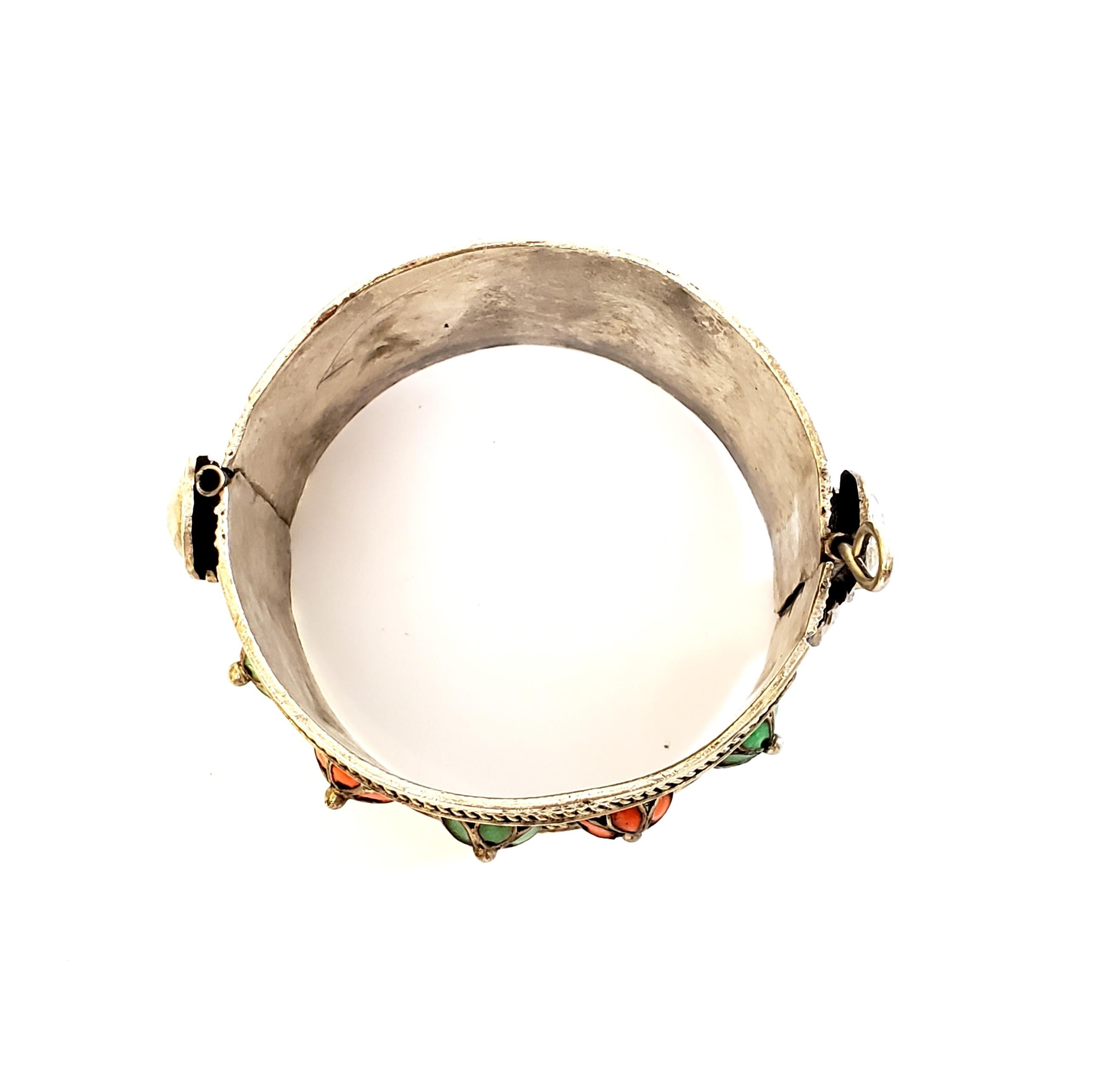 Moroccan Sterling Silver and Enamel Berber Kabyle Hinged Bracelet 1
