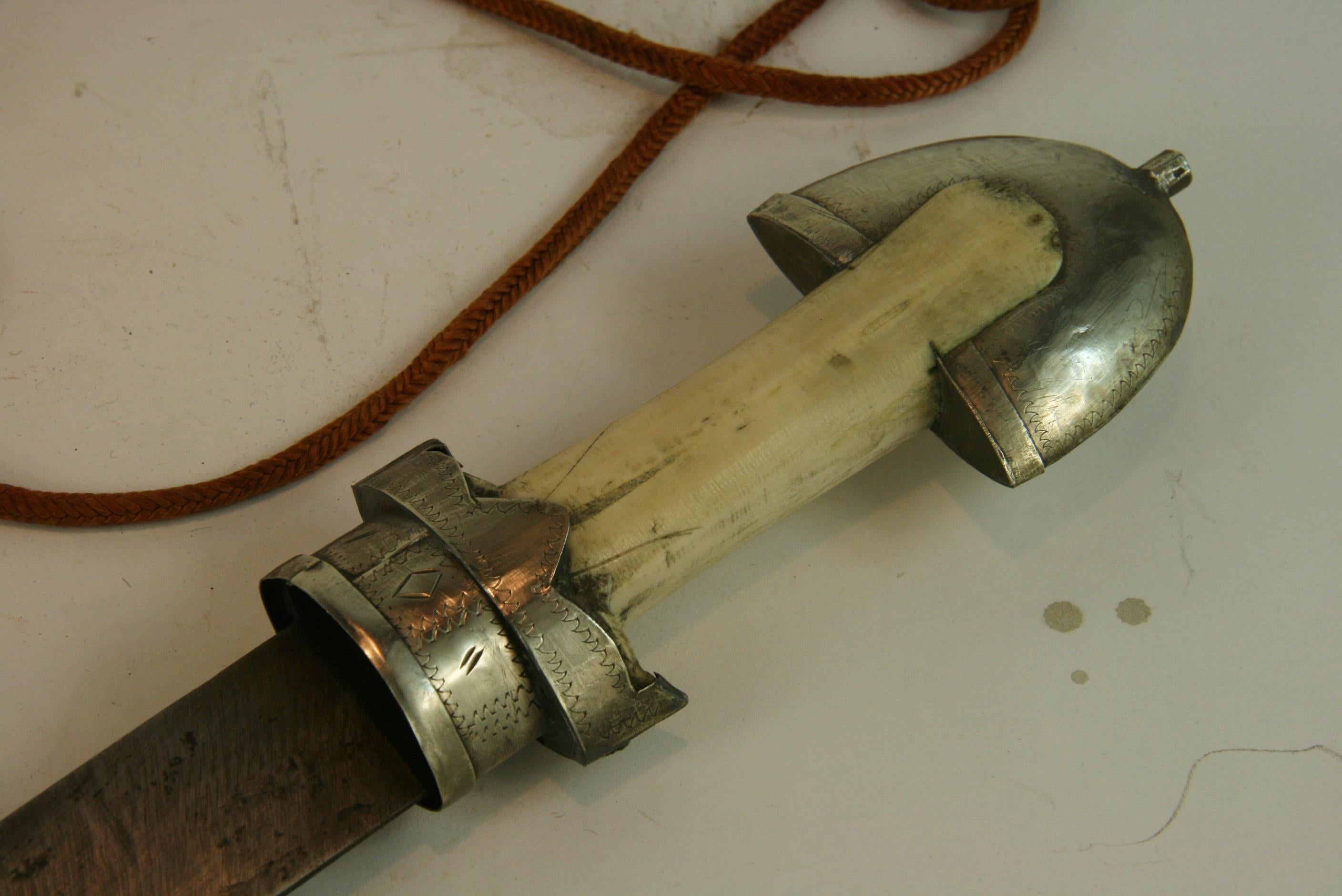 Moroccan Stone Encrusted Silver and Bone Dagger For Sale 9
