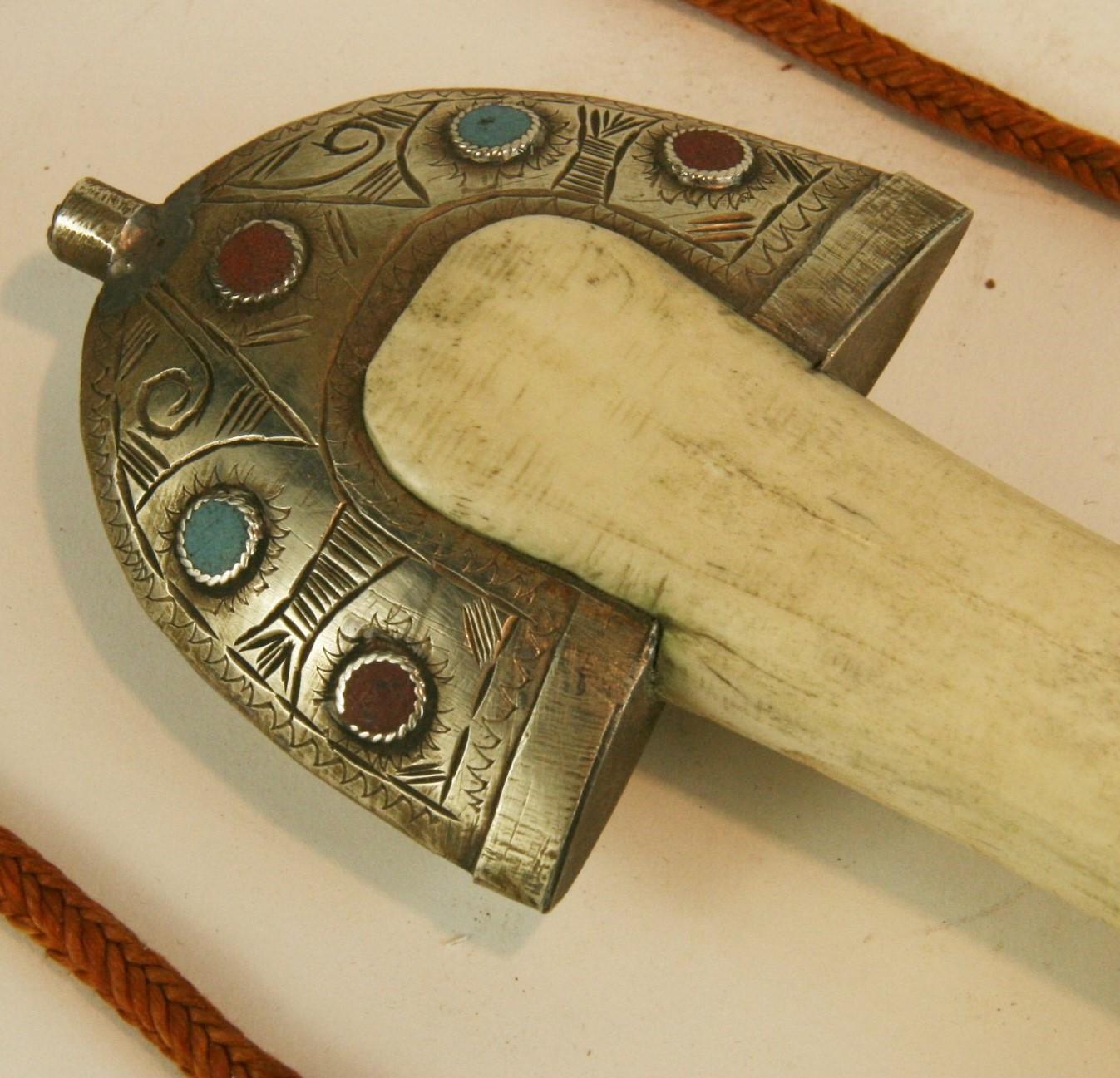 Moroccan Stone Encrusted Silver and Bone Dagger In Good Condition For Sale In Douglas Manor, NY