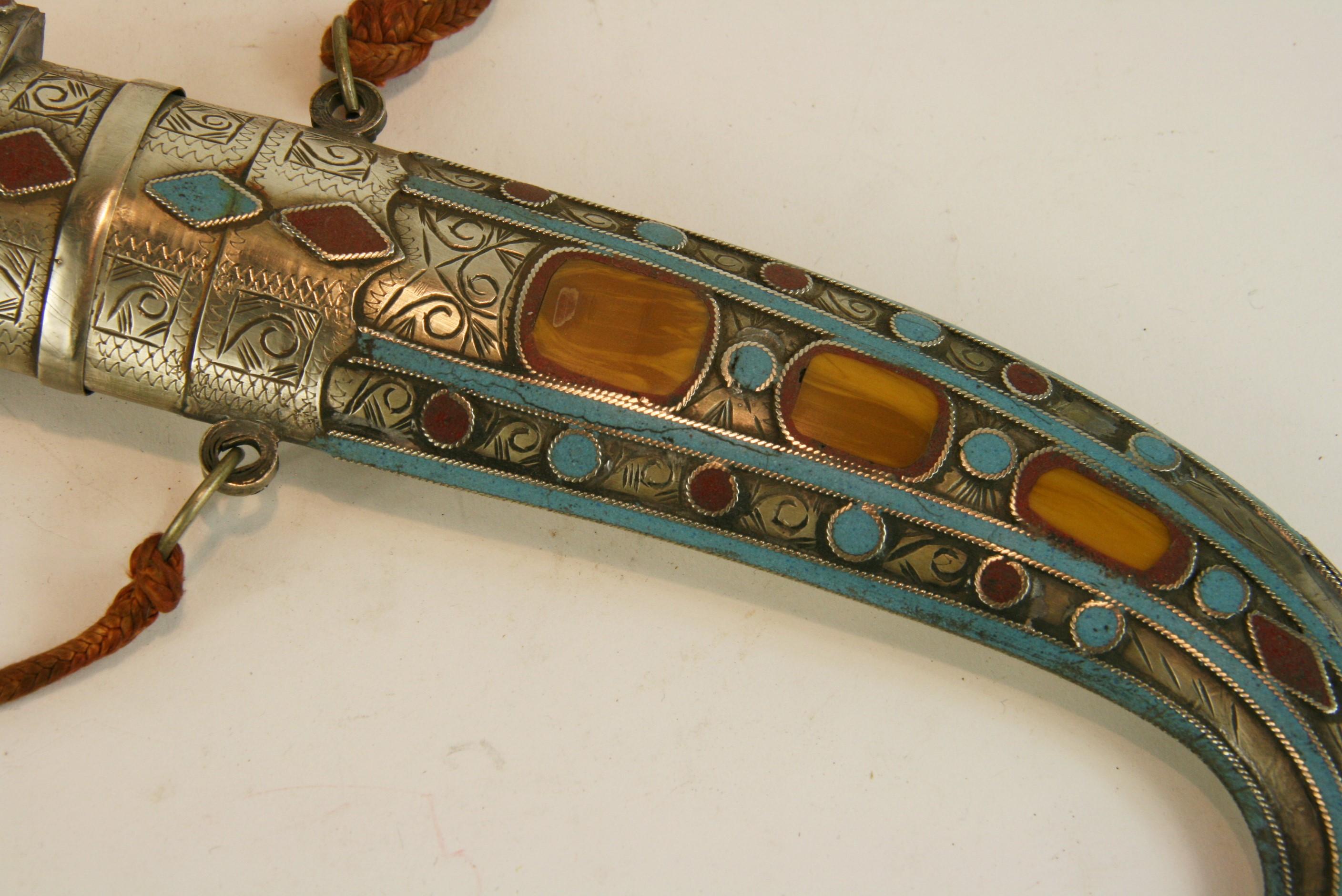 Moroccan Stone Encrusted Silver and Bone Dagger For Sale 1