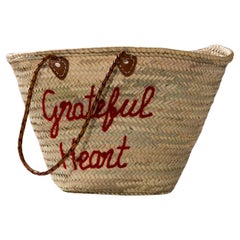Moroccan Straw "Grateful Heart" Tote Bag