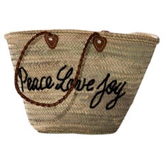 Moroccan Straw "Peace Love Joy" Tote Bag