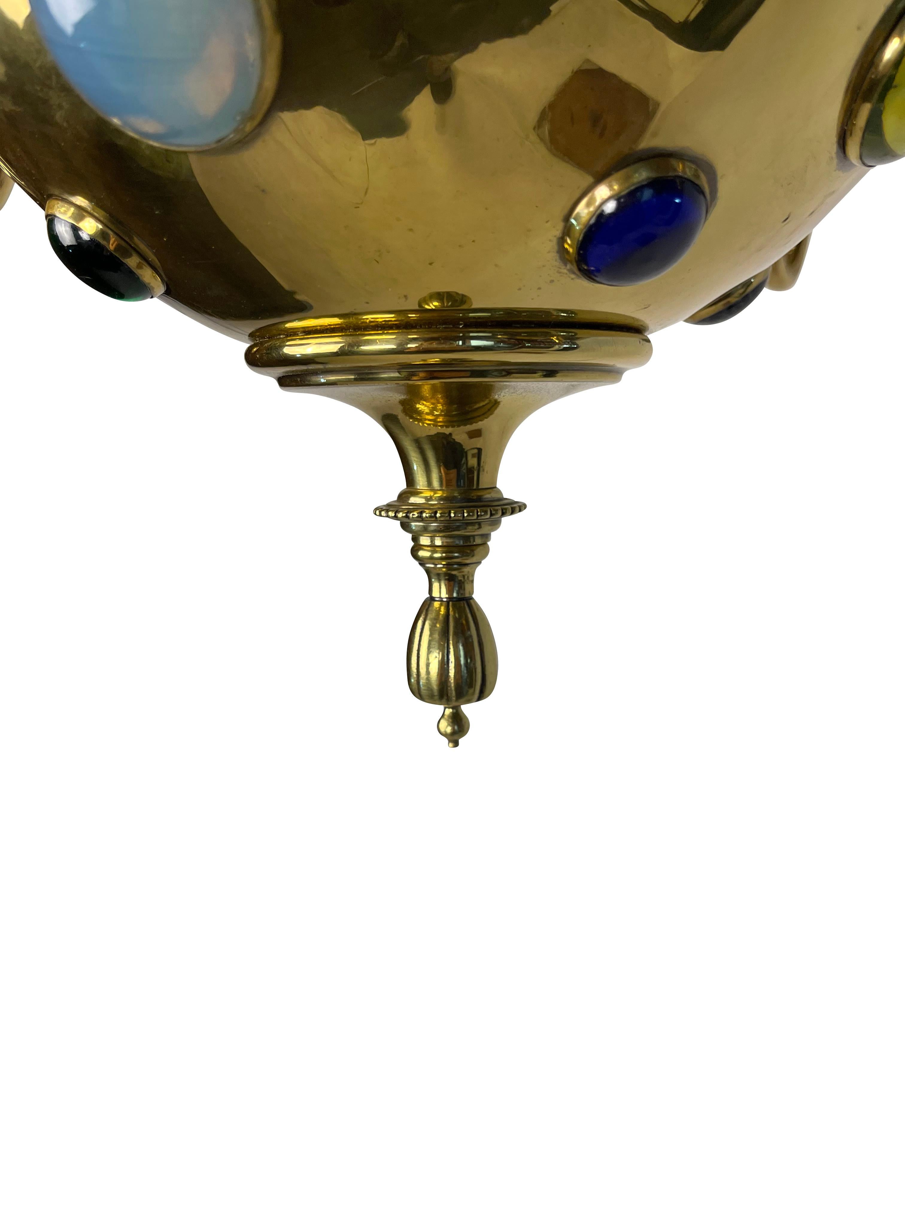 Lampadario in ottone in stile marocchino con pietre colorate in vendita 1