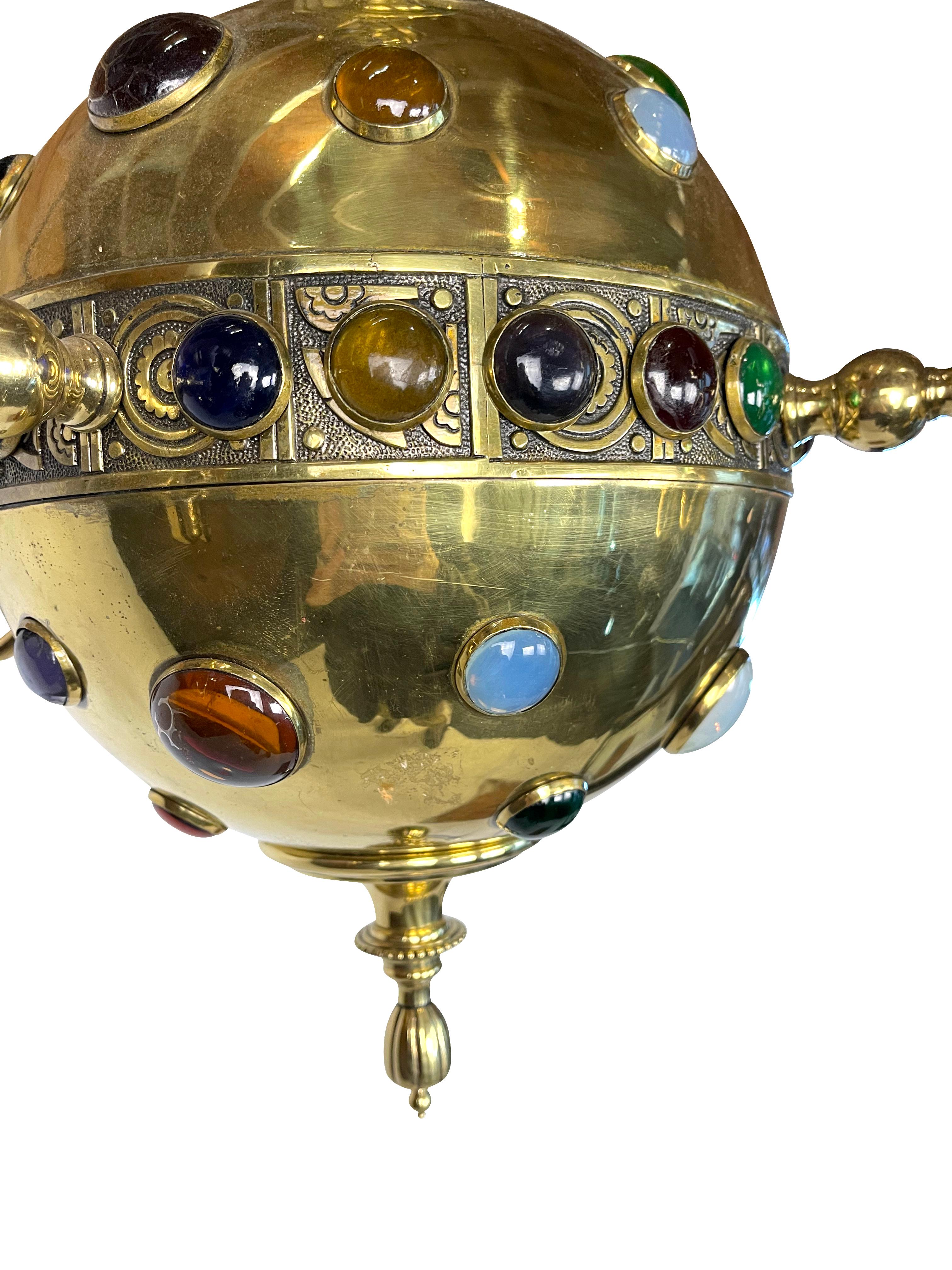 Lampadario in ottone in stile marocchino con pietre colorate in vendita 2