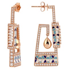 Moroccan Style Ceramic Tile Inlay Work on Unique Architectural Design Earrings