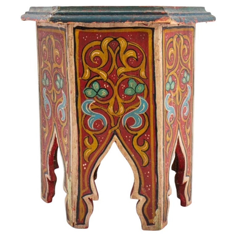Moroccan Style Diminutive Painted Hexagonal Table For Sale