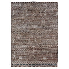 Moroccan Style Distressed Modern Rug in Diamond Design in Earthy Tones