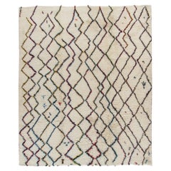 Moroccan Style Fluffy Cream Hand-Knotted Wool Rug, 8'8"x9'10"