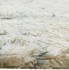 Moroccan Style Fluffy Hand-Knotted Wool Rug, Blue/Ivory, 10'5 x 14'