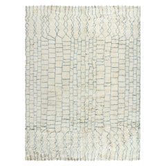 Moroccan Style Fluffy Hand-Knotted Wool Rug, Blue/Ivory, 10'5 x 14'